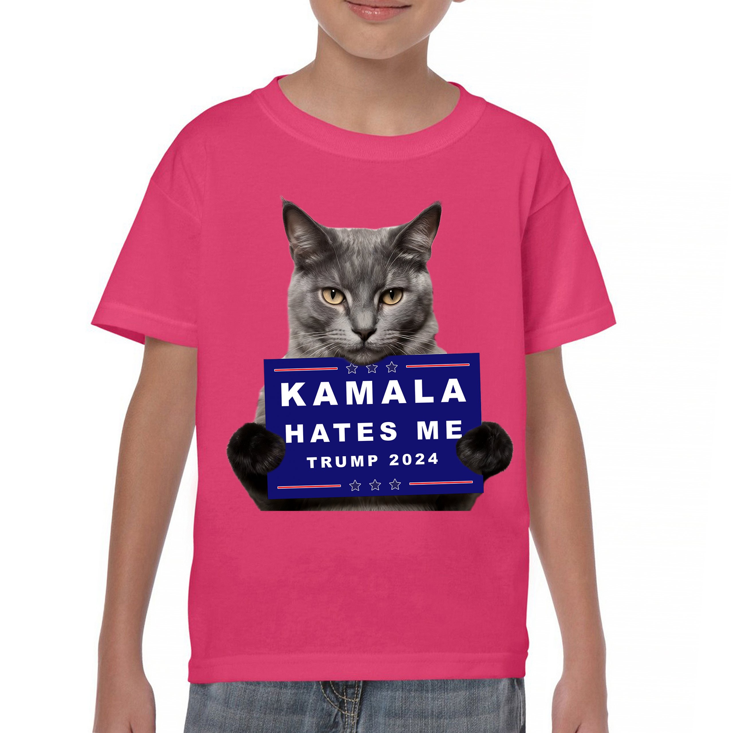 Kamala Hates Me Trump 2024 Youth T-shirt Funny Cat Republican Pet MAGA Kids - Picture 44 of 50