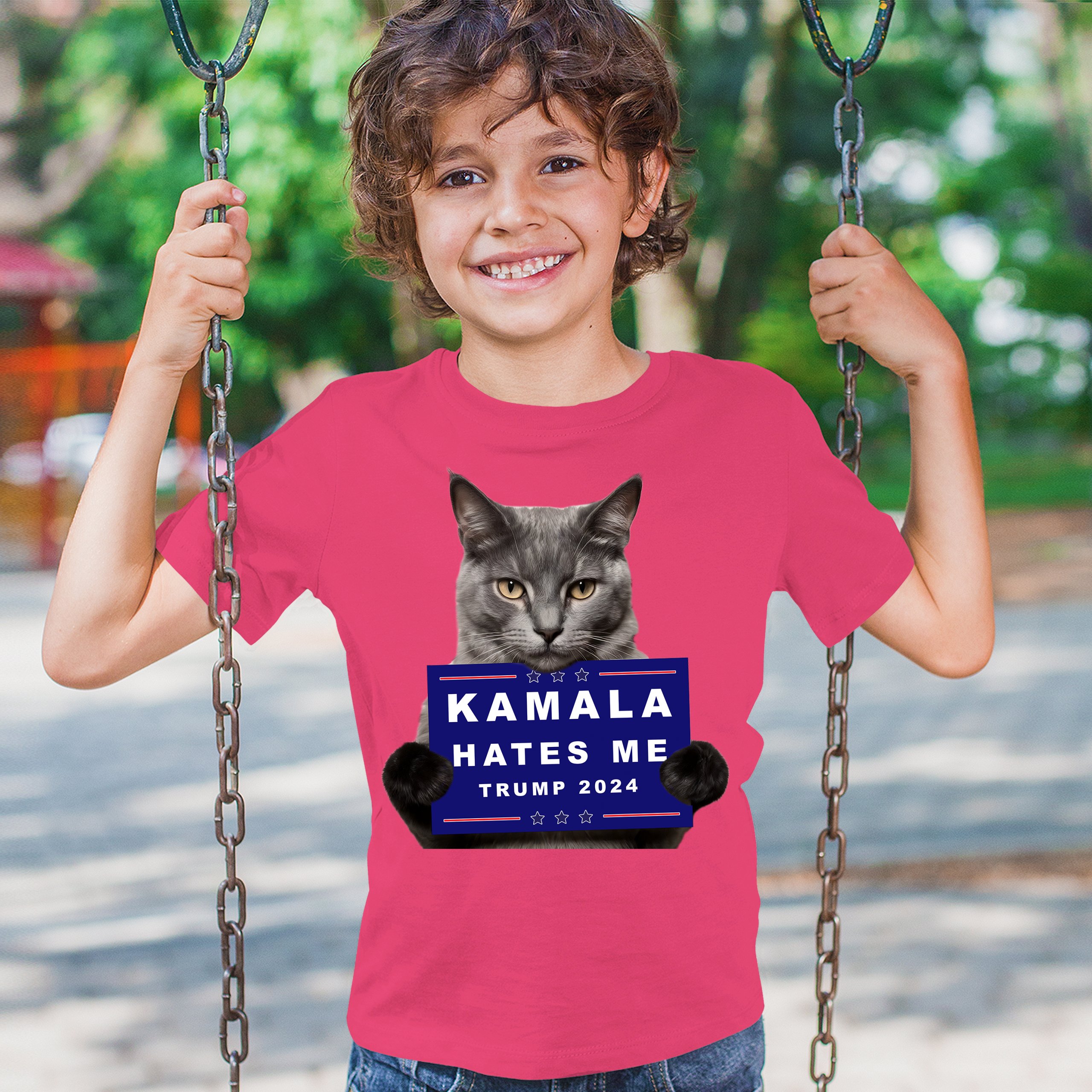Kamala Hates Me Trump 2024 Youth T-shirt Funny Cat Republican Pet MAGA Kids - Picture 47 of 50