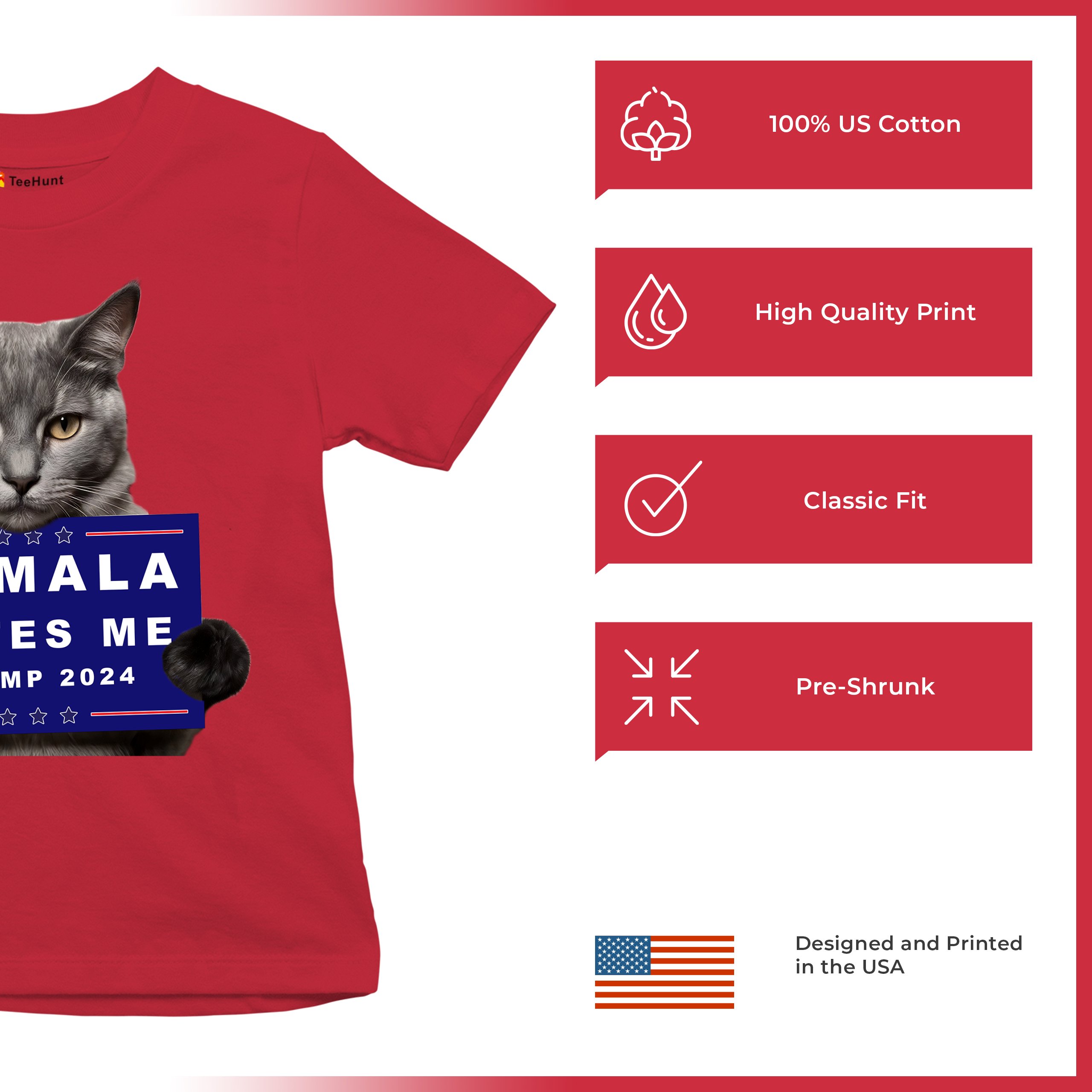 Kamala Hates Me Trump 2024 Youth T-shirt Funny Cat Republican Pet MAGA Kids - Picture 21 of 50