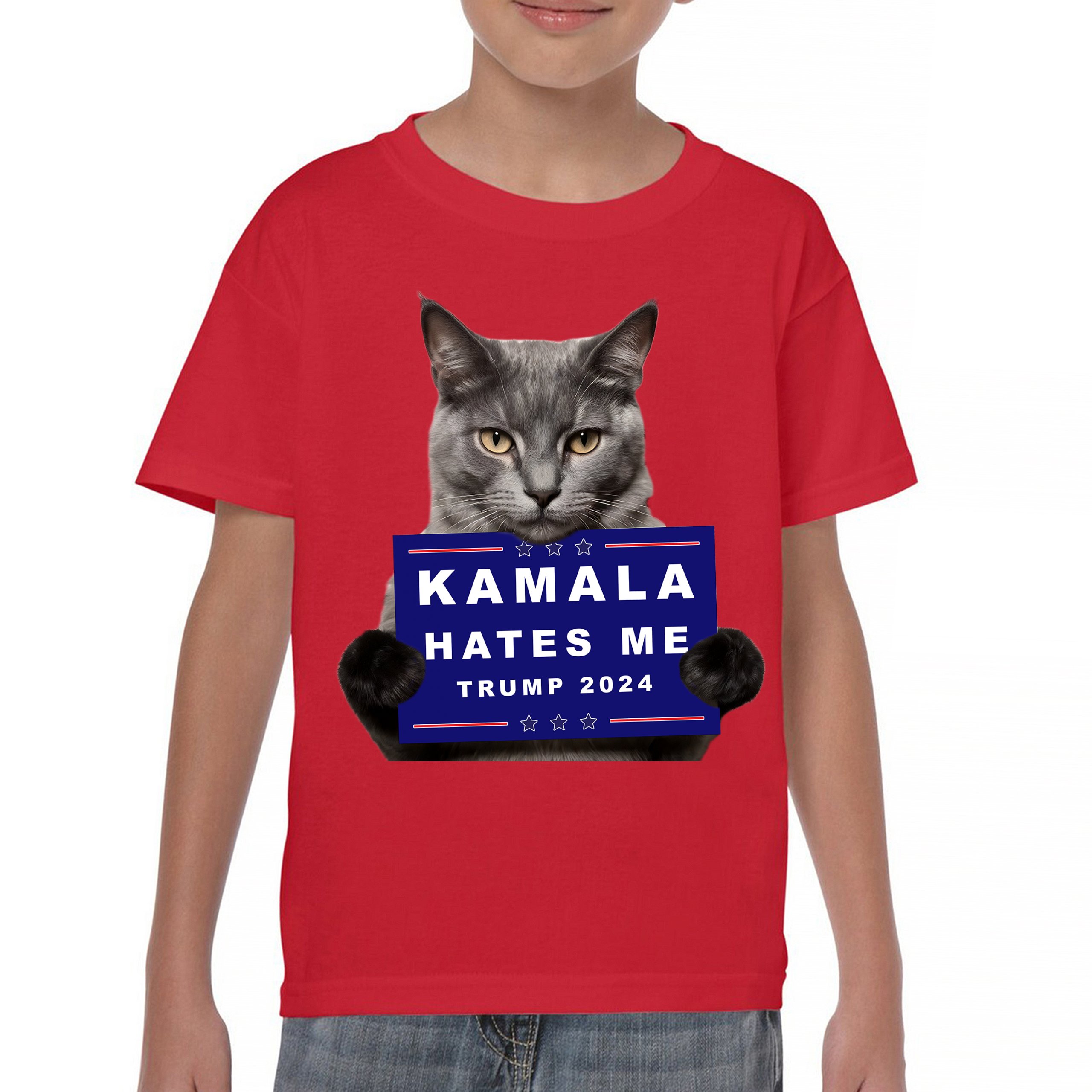 Kamala Hates Me Trump 2024 Youth T-shirt Funny Cat Republican Pet MAGA Kids - Picture 16 of 50