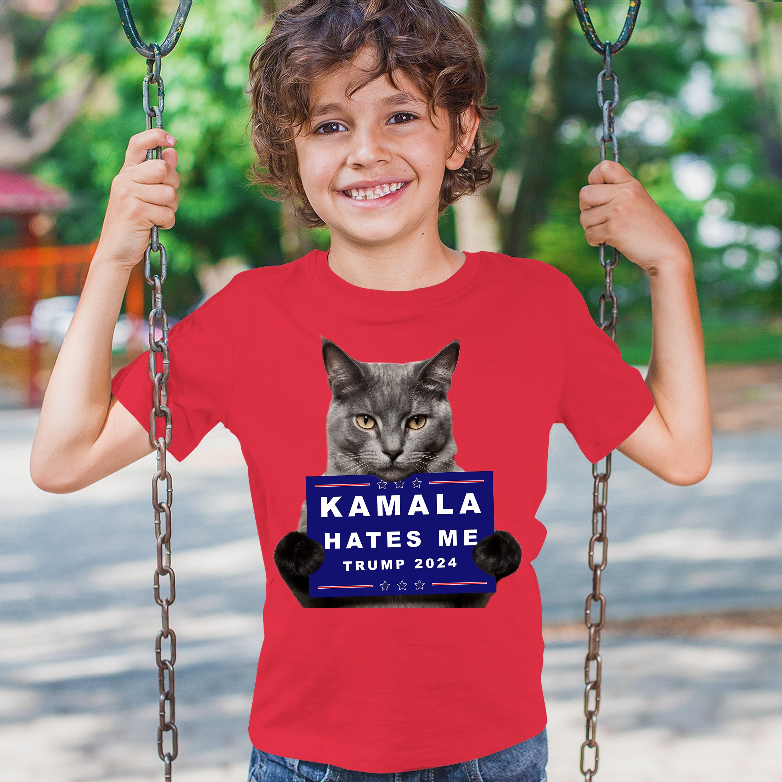 Kamala Hates Me Trump 2024 Youth T-shirt Funny Cat Republican Pet MAGA Kids - Picture 19 of 50