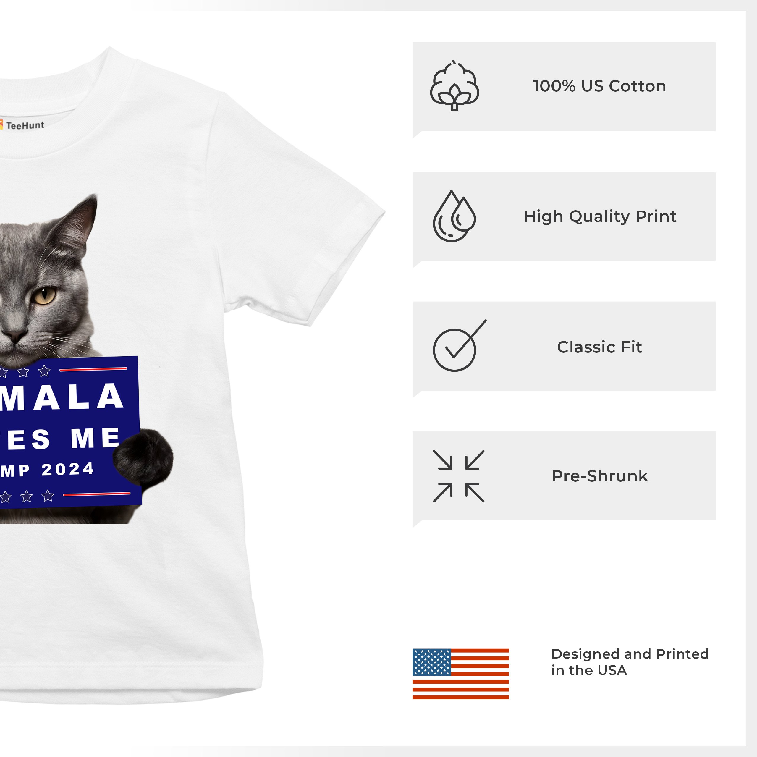 Kamala Hates Me Trump 2024 Youth T-shirt Funny Cat Republican Pet MAGA Kids - Picture 28 of 50
