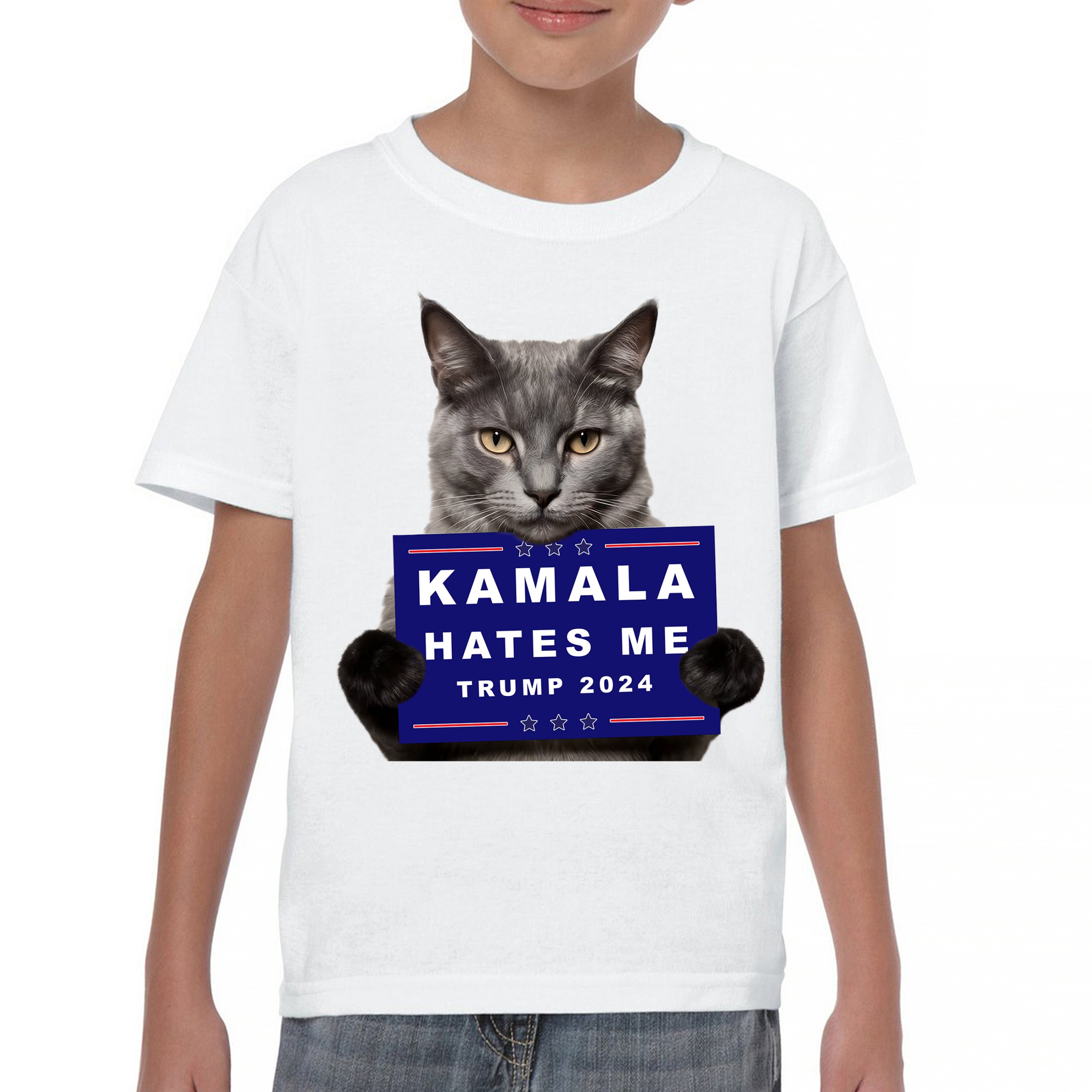 Kamala Hates Me Trump 2024 Youth T-shirt Funny Cat Republican Pet MAGA Kids - Picture 23 of 50