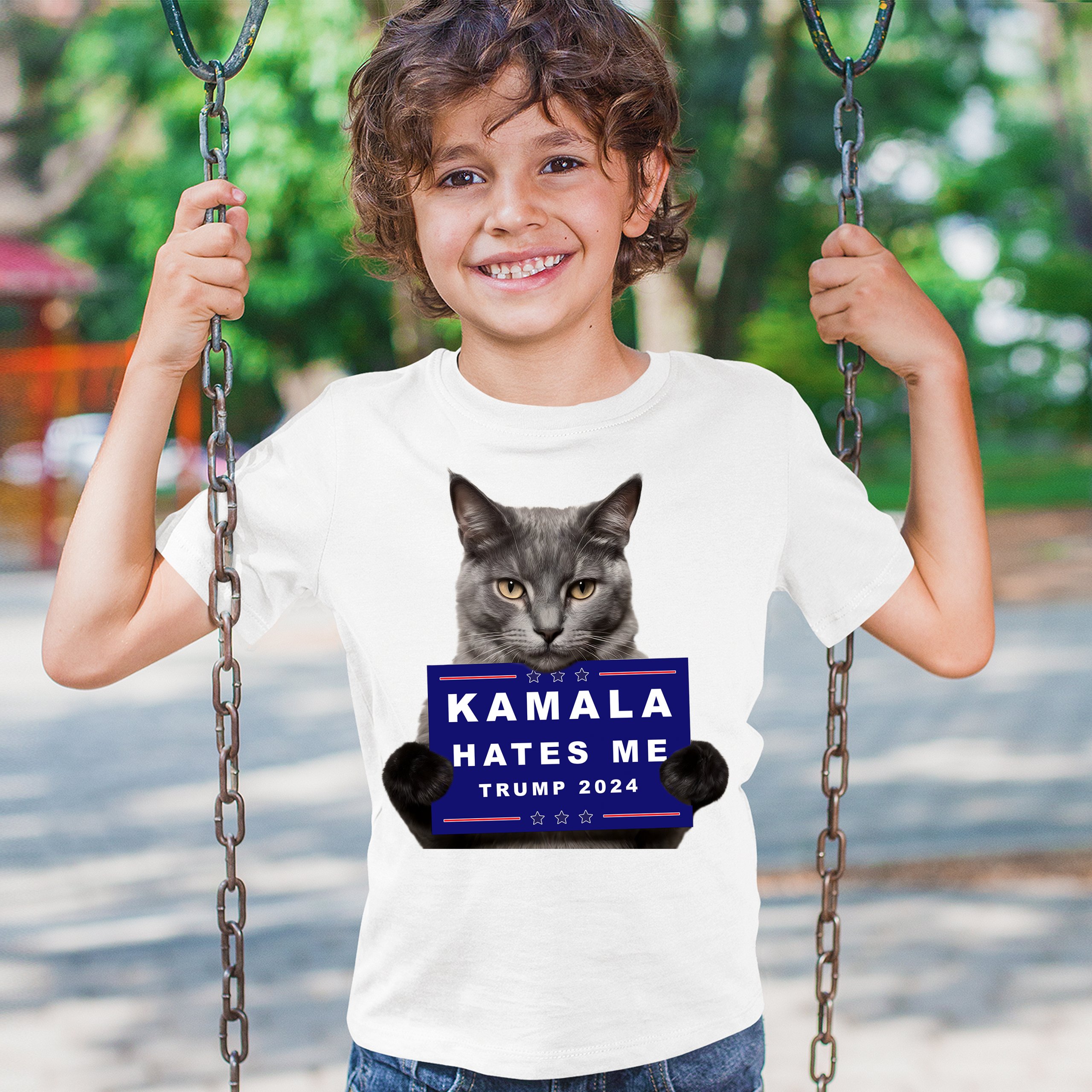 Kamala Hates Me Trump 2024 Youth T-shirt Funny Cat Republican Pet MAGA Kids - Picture 26 of 50
