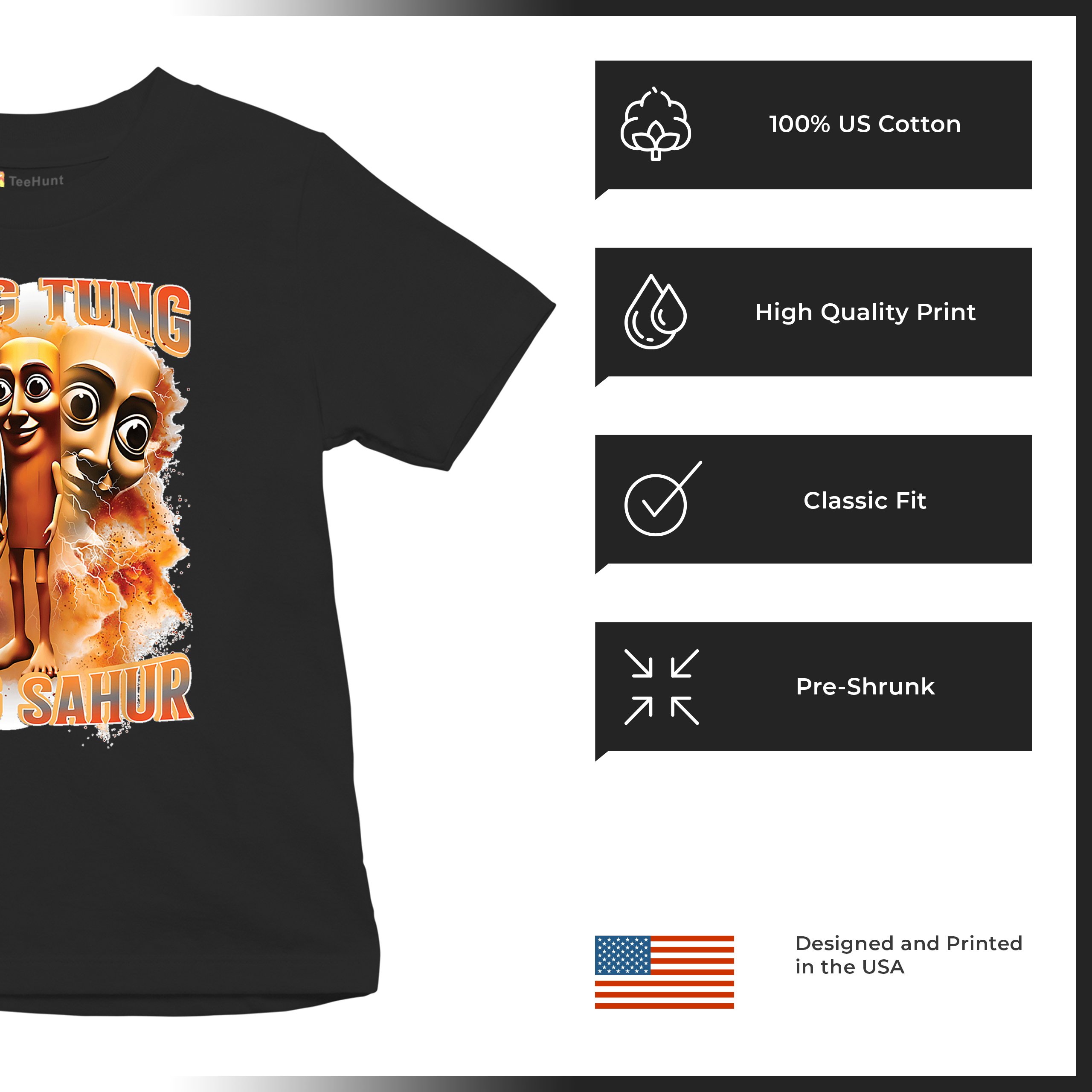 Tung Tung Tung Sahur Youth T-shirt Funny Italian Brainrot Meme VIbe Kids - Picture 7 of 50
