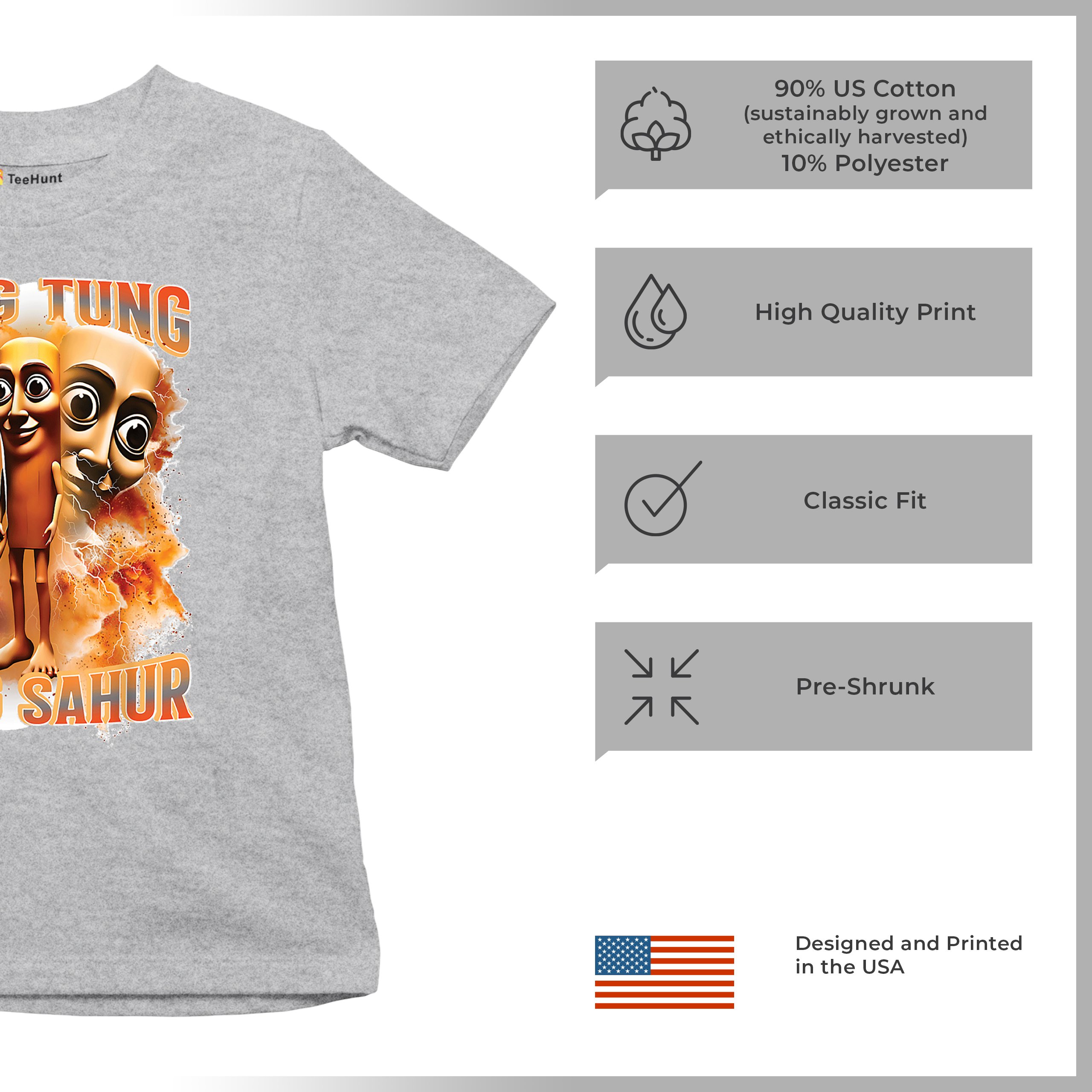 Tung Tung Tung Sahur Youth T-shirt Funny Italian Brainrot Meme VIbe Kids - Picture 14 of 50