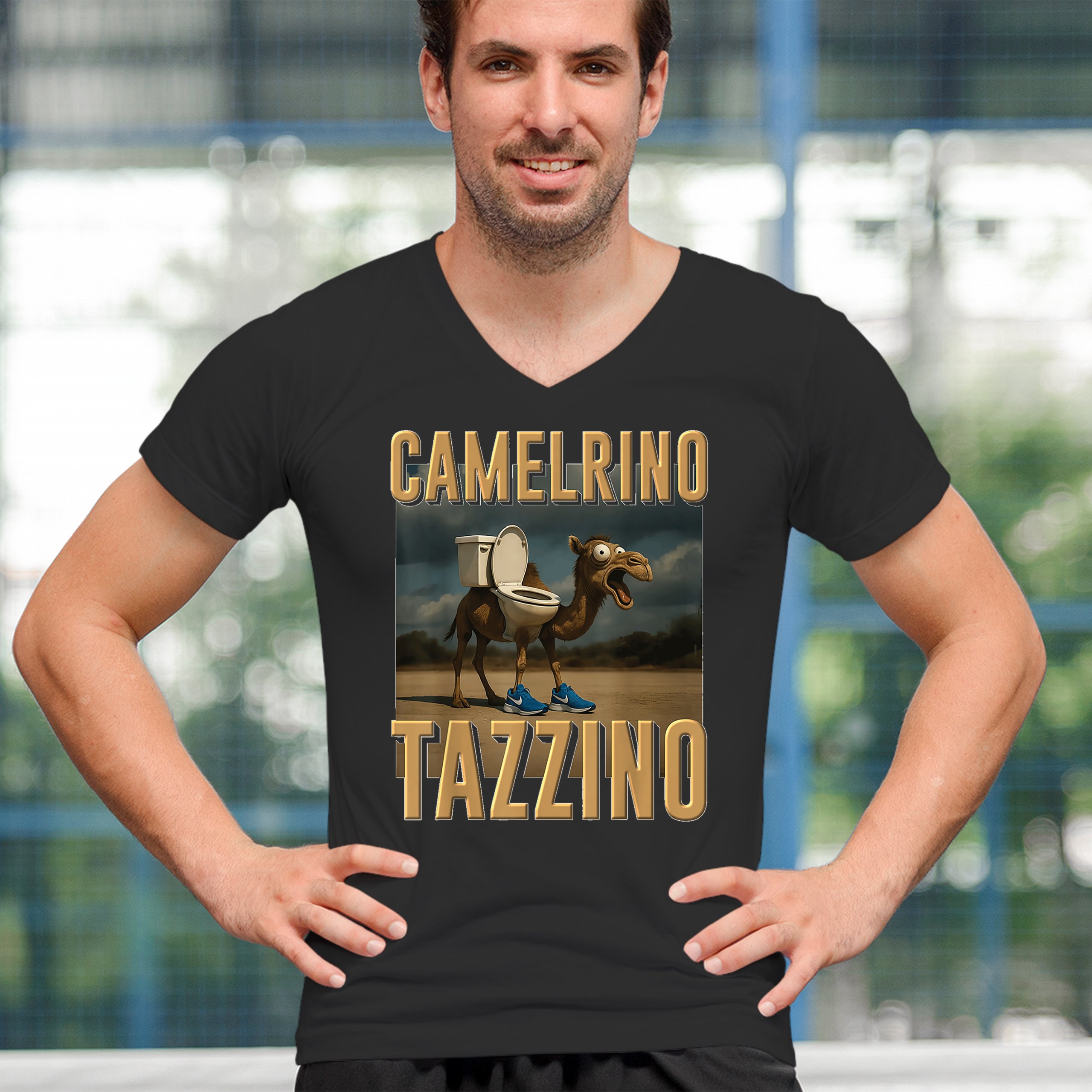 ALTRA Camelrino Tazzino T Shirt Uomo Scollo a V Divertente Rosso Cervello Italiano Gen Z Alpha Meme