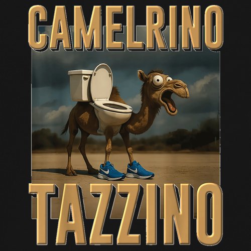 ALTRA Camelrino Tazzino T Shirt Uomo Scollo a V Divertente Rosso Cervello Italiano Gen Z Alpha Meme