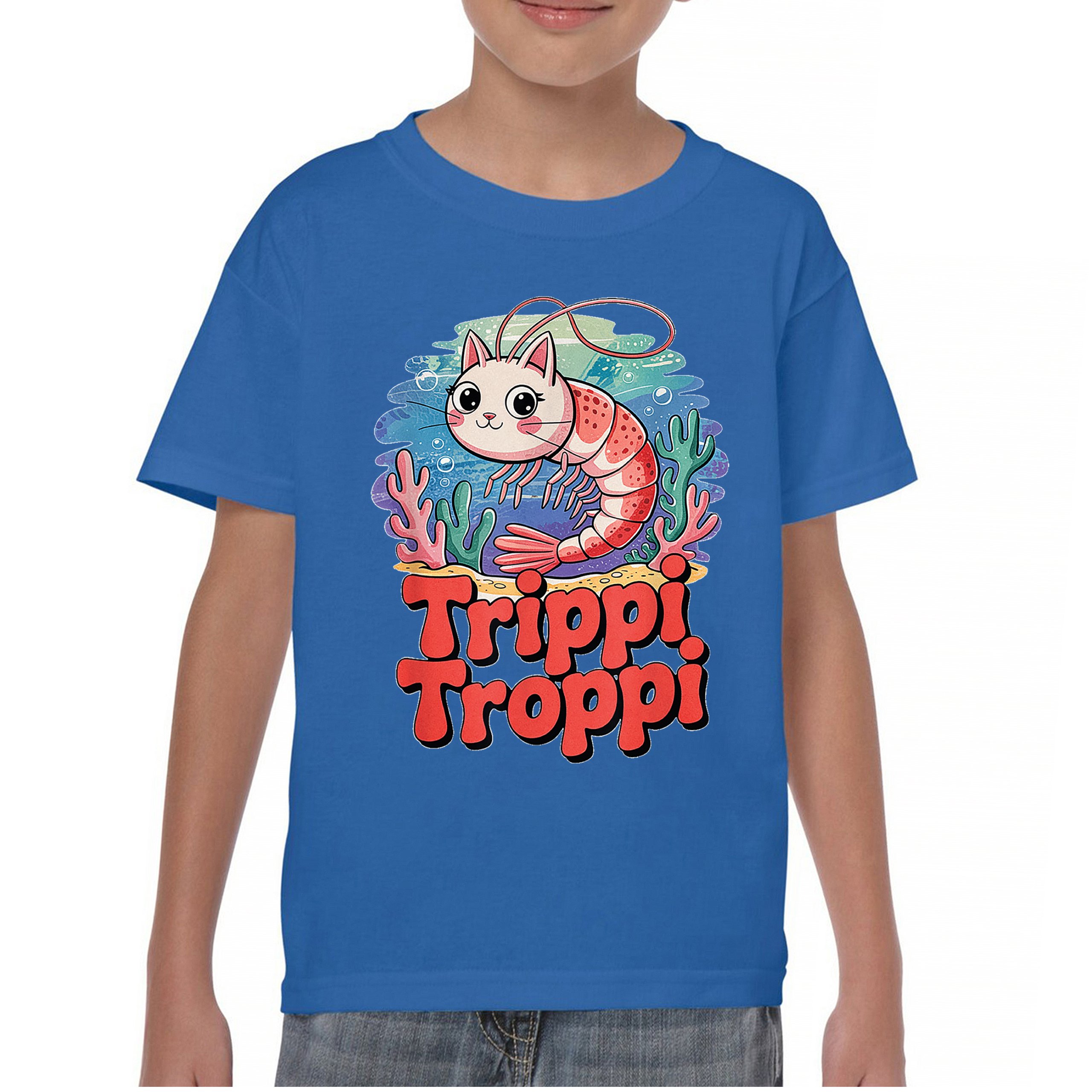 Trippi Troppi Shrim Cat Youth T-shirt Fun Italian Brainrot Gen Z Alpha Kids - Picture 37 of 50