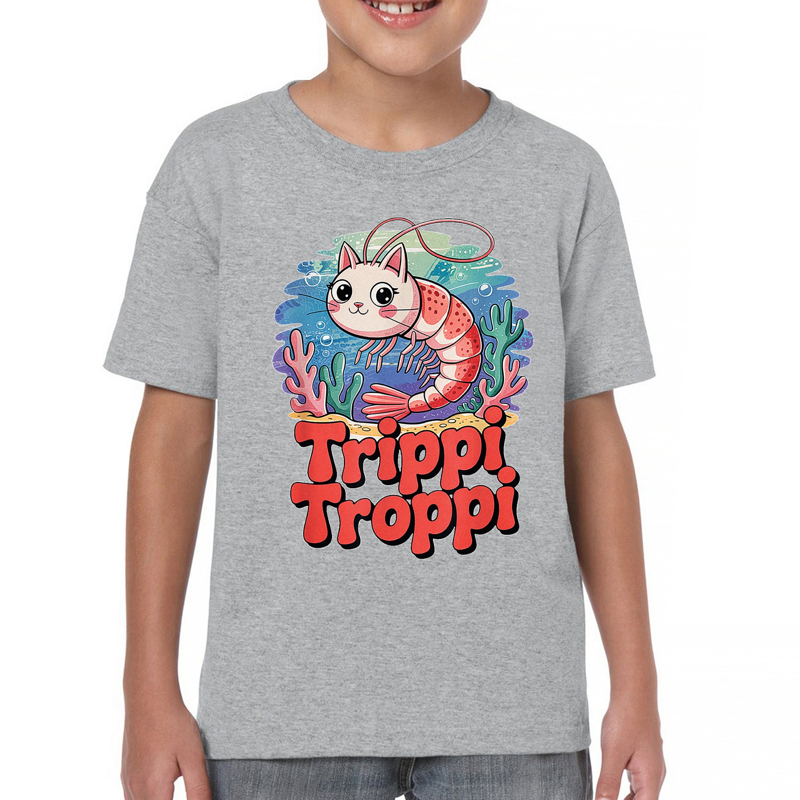 Trippi Troppi Shrim Cat Youth T-shirt Fun Italian Brainrot Gen Z Alpha Kids - Picture 9 of 50