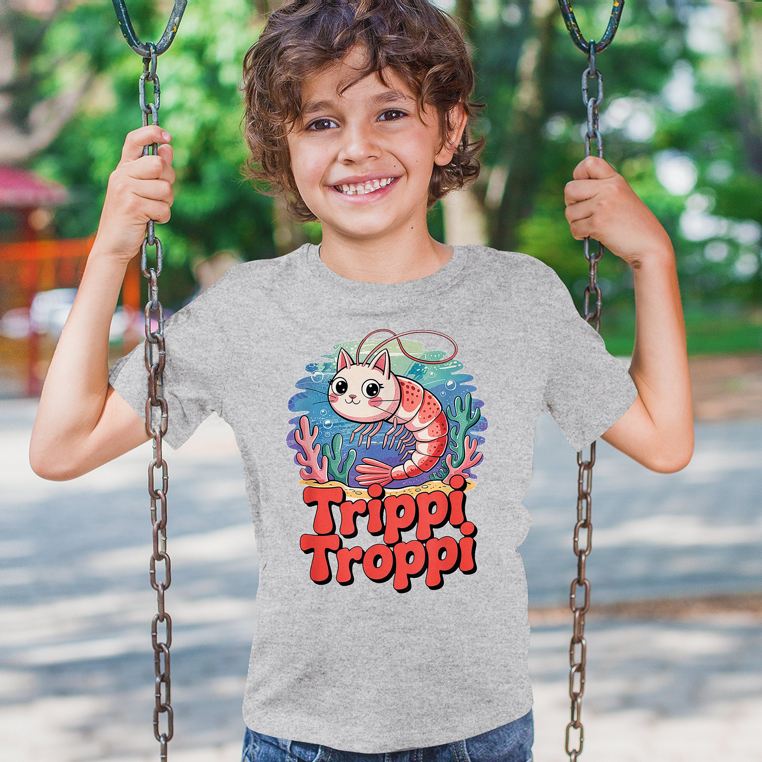 Trippi Troppi Shrim Cat Youth T-shirt Fun Italian Brainrot Gen Z Alpha Kids - Picture 12 of 50
