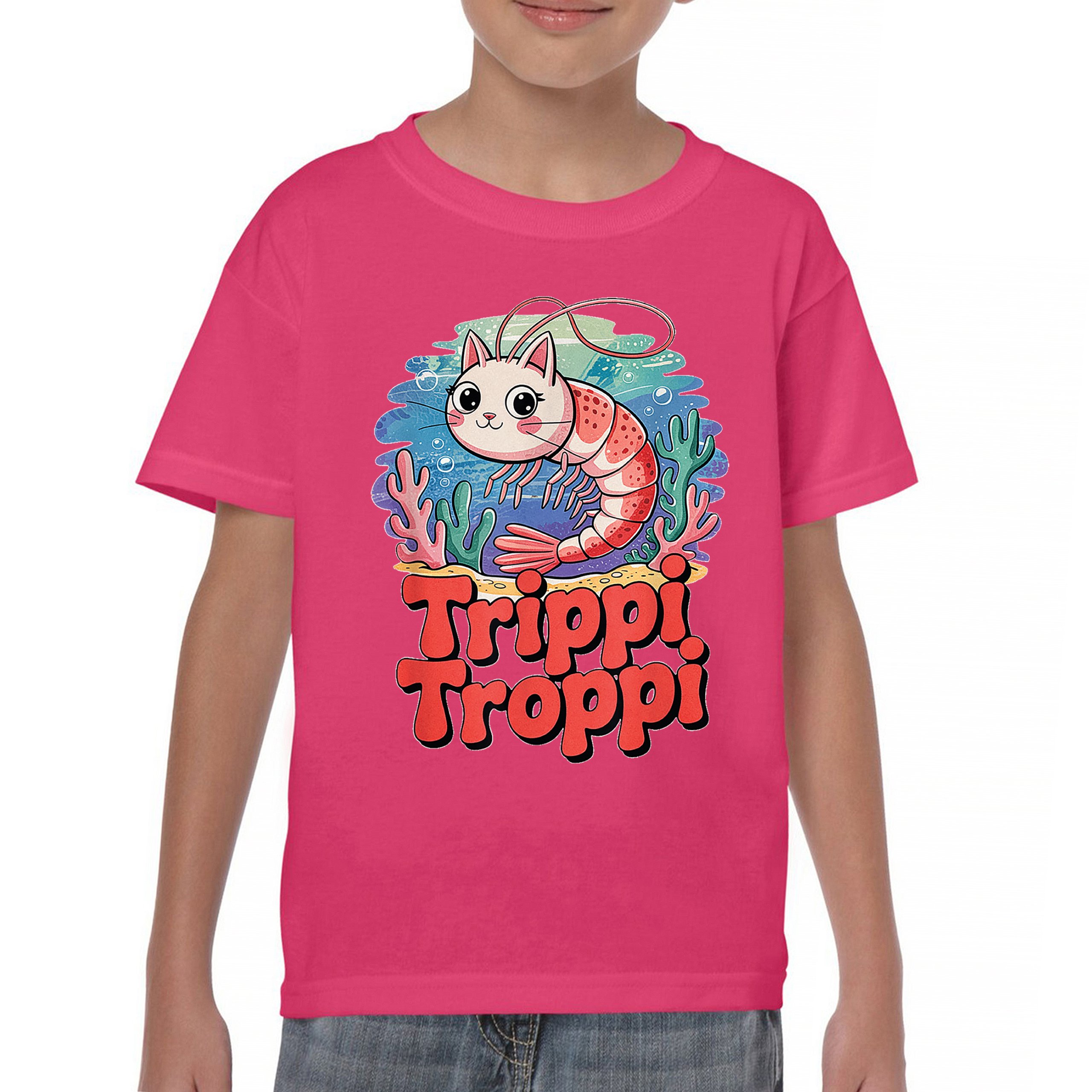 Trippi Troppi Shrim Cat Youth T-shirt Fun Italian Brainrot Gen Z Alpha Kids - Picture 44 of 50