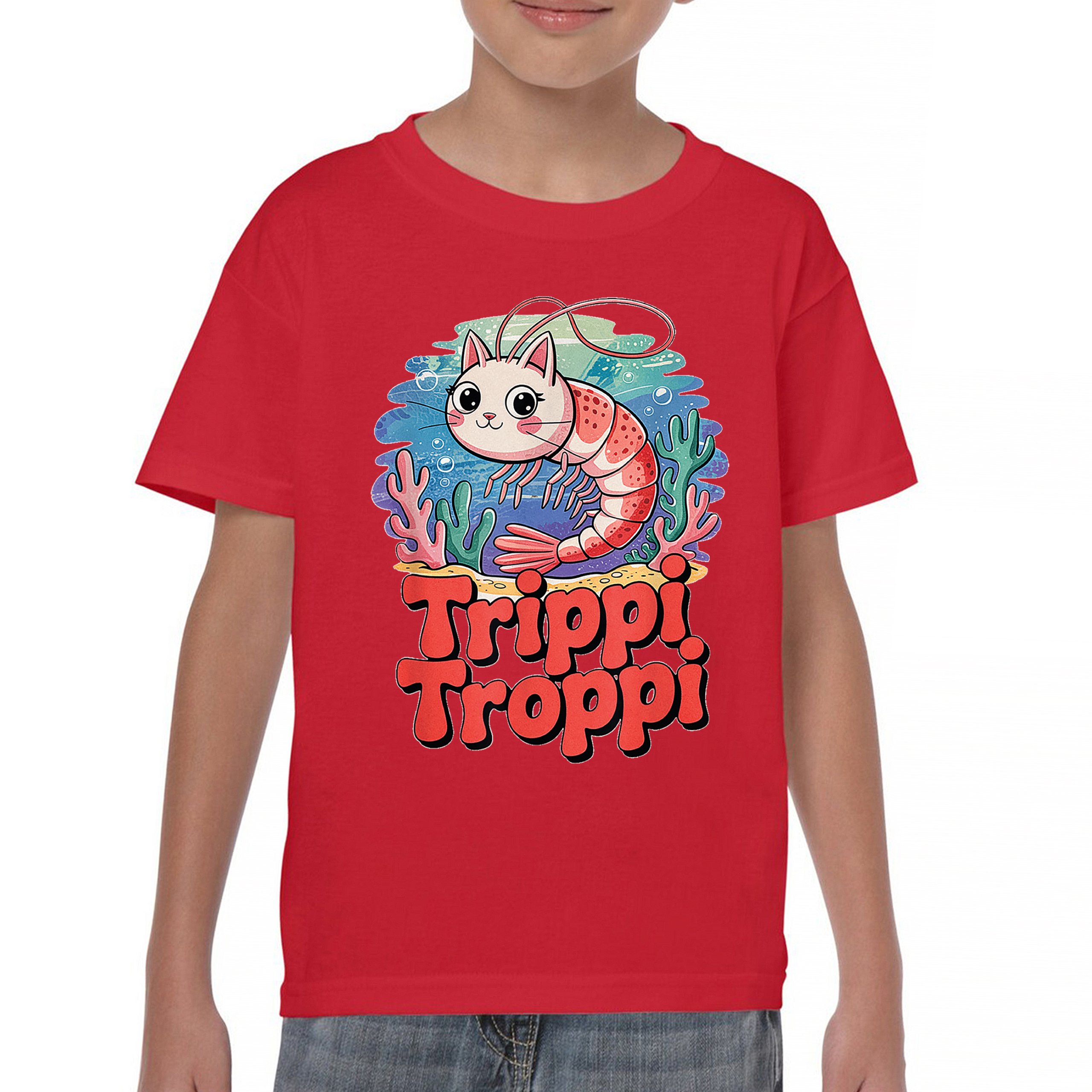 Trippi Troppi Shrim Cat Youth T-shirt Fun Italian Brainrot Gen Z Alpha Kids - Picture 16 of 50