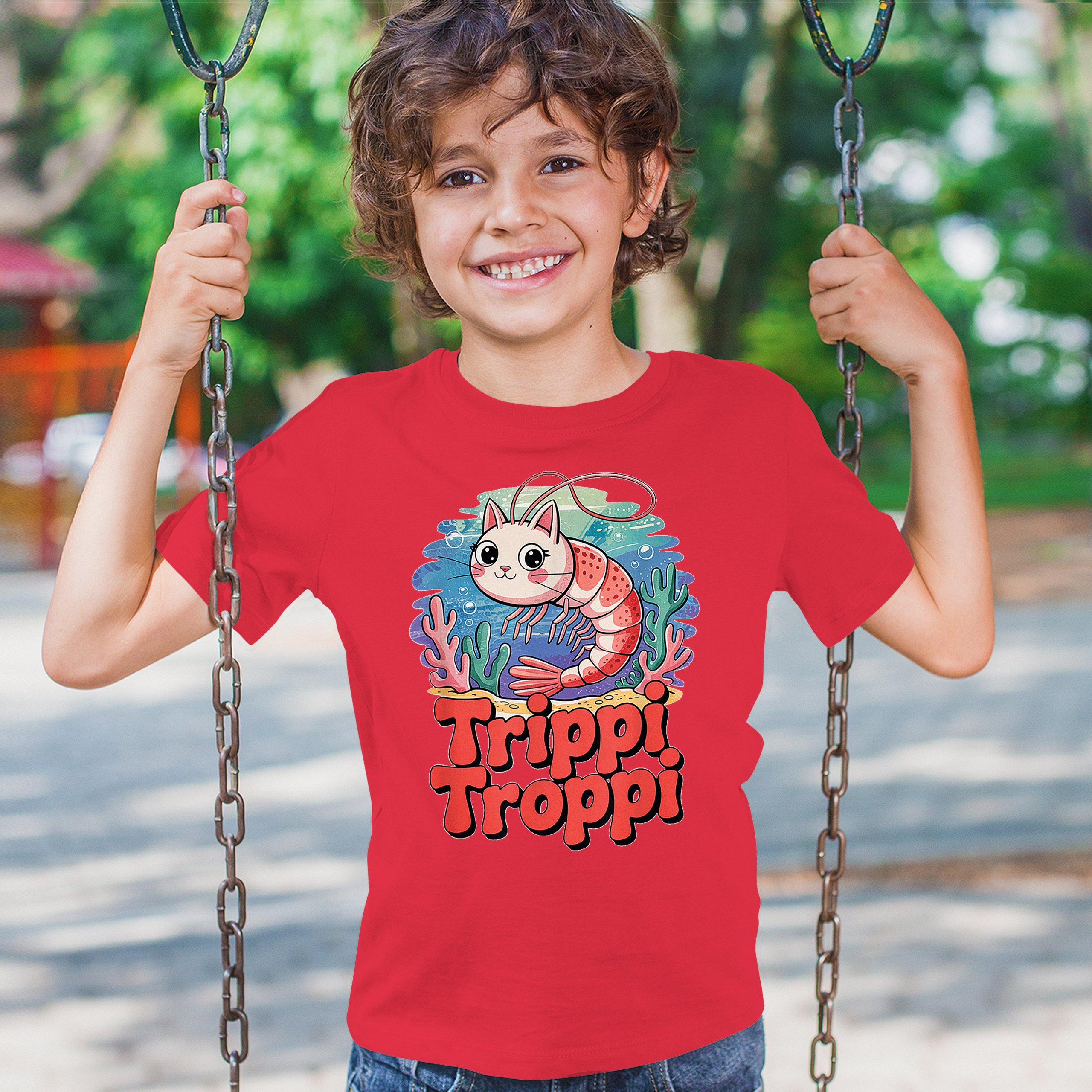 Trippi Troppi Shrim Cat Youth T-shirt Fun Italian Brainrot Gen Z Alpha Kids - Picture 19 of 50