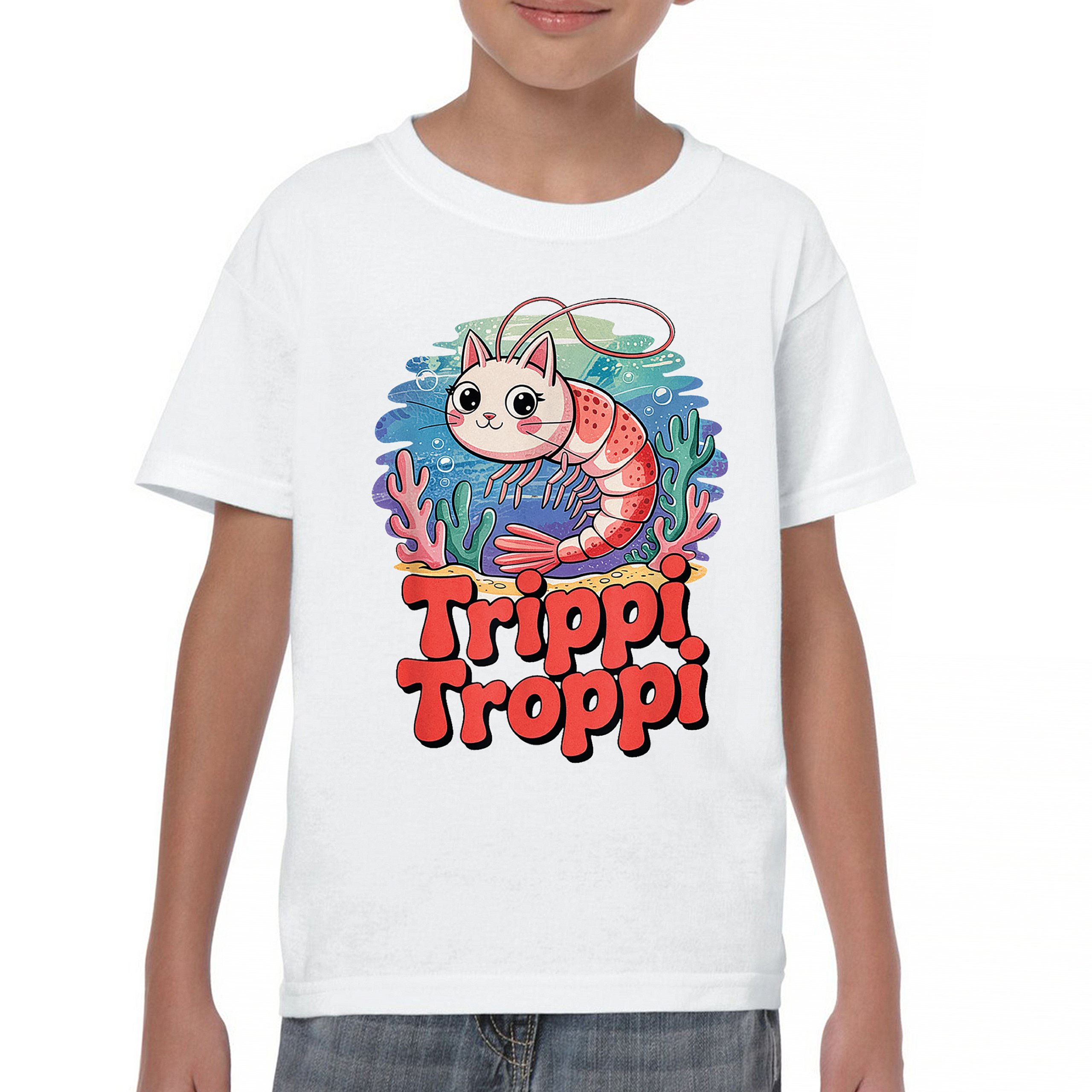 Trippi Troppi Shrim Cat Youth T-shirt Fun Italian Brainrot Gen Z Alpha Kids - Picture 23 of 50