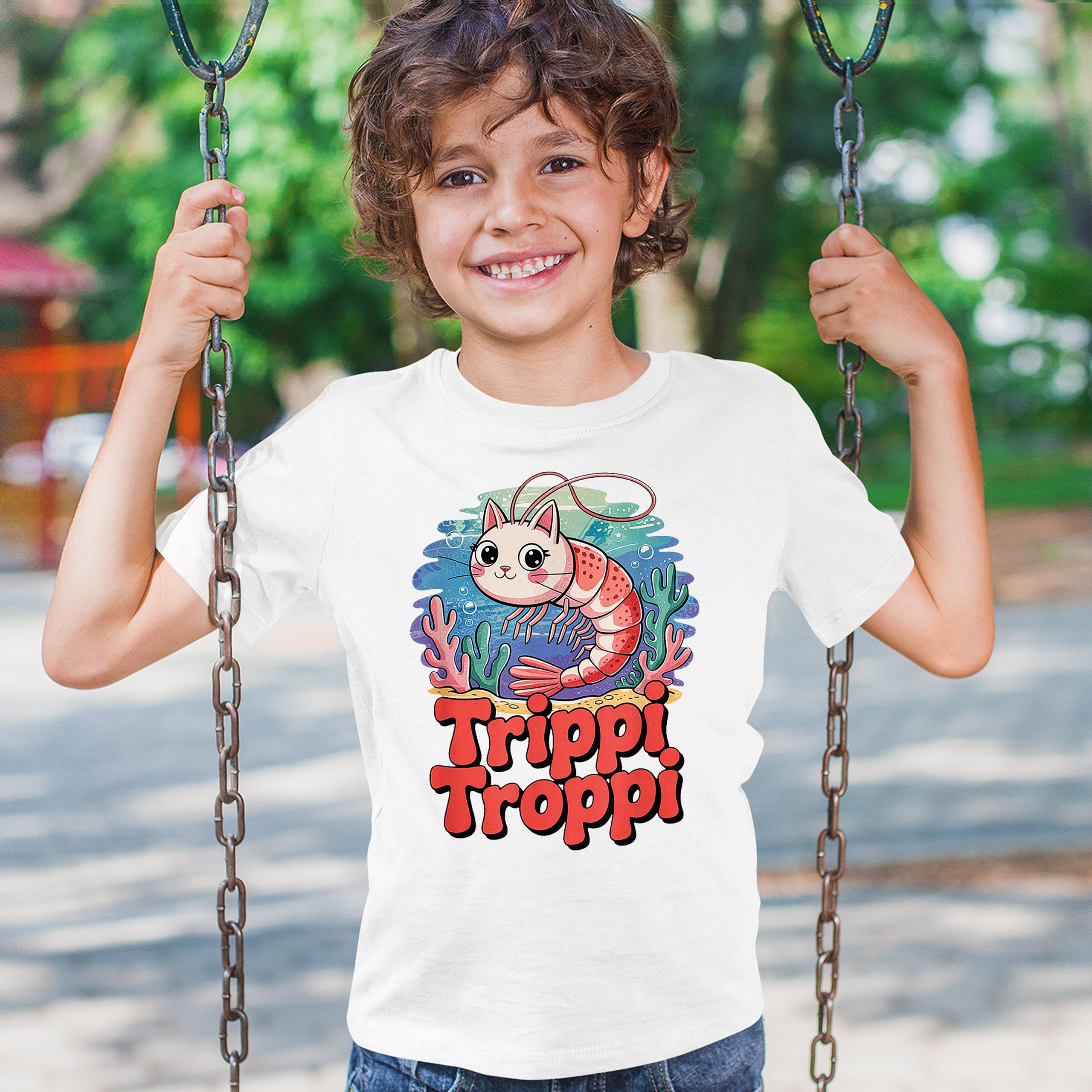 Trippi Troppi Shrim Cat Youth T-shirt Fun Italian Brainrot Gen Z Alpha Kids - Picture 26 of 50
