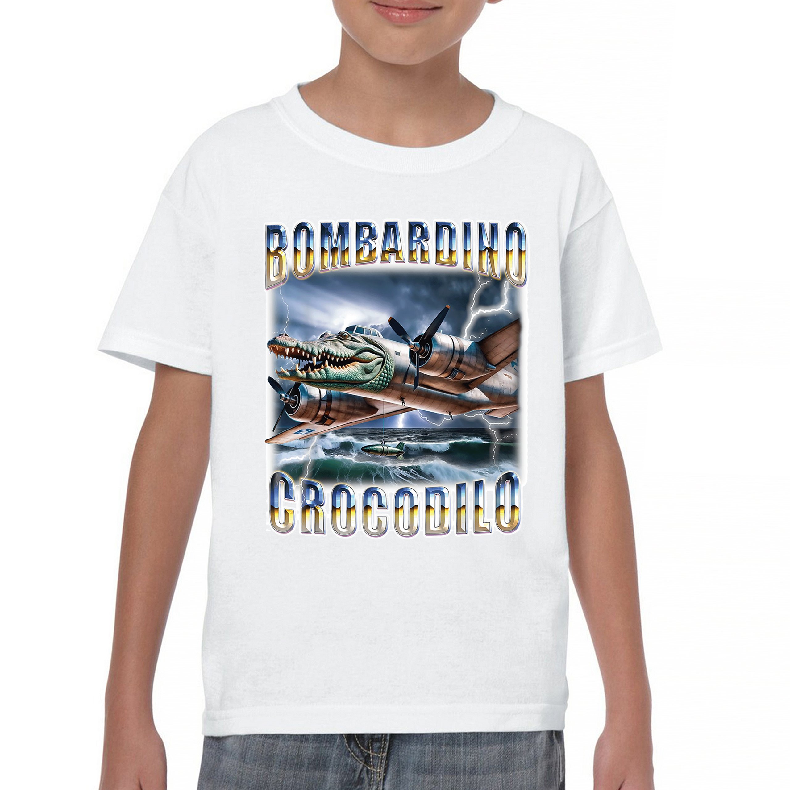 Bombardino Crocodilo Youth T-shirt Italian Brainrot Gen Z Alpha Meme Kids - Picture 23 of 50