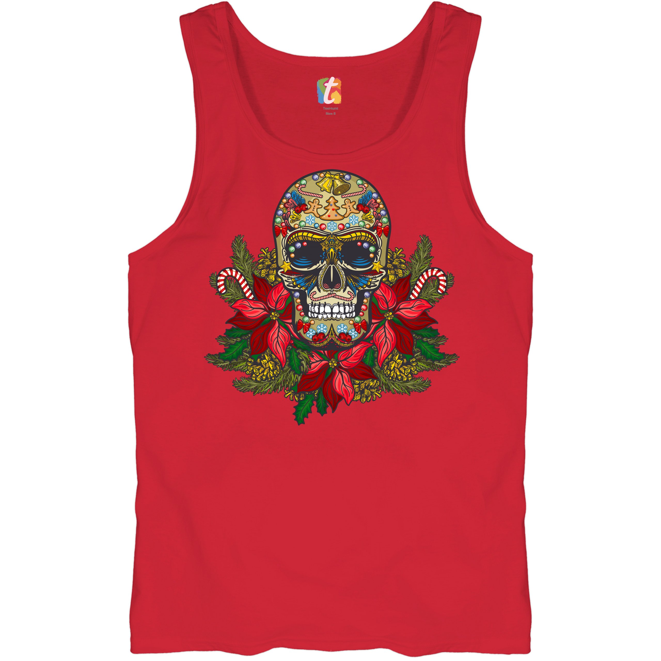 Christmas Calavera Tank Top Sugar Skull Holiday Spirit Mistletoe Men’s Top