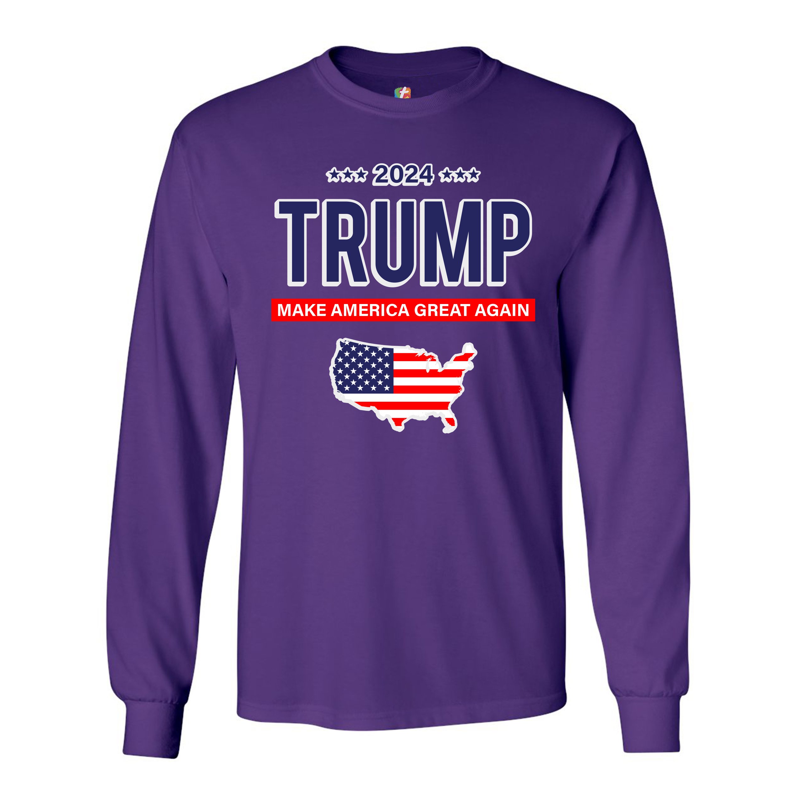 2024 Trump Long Sleeve T-shirt Make America Great Again Stars and ...