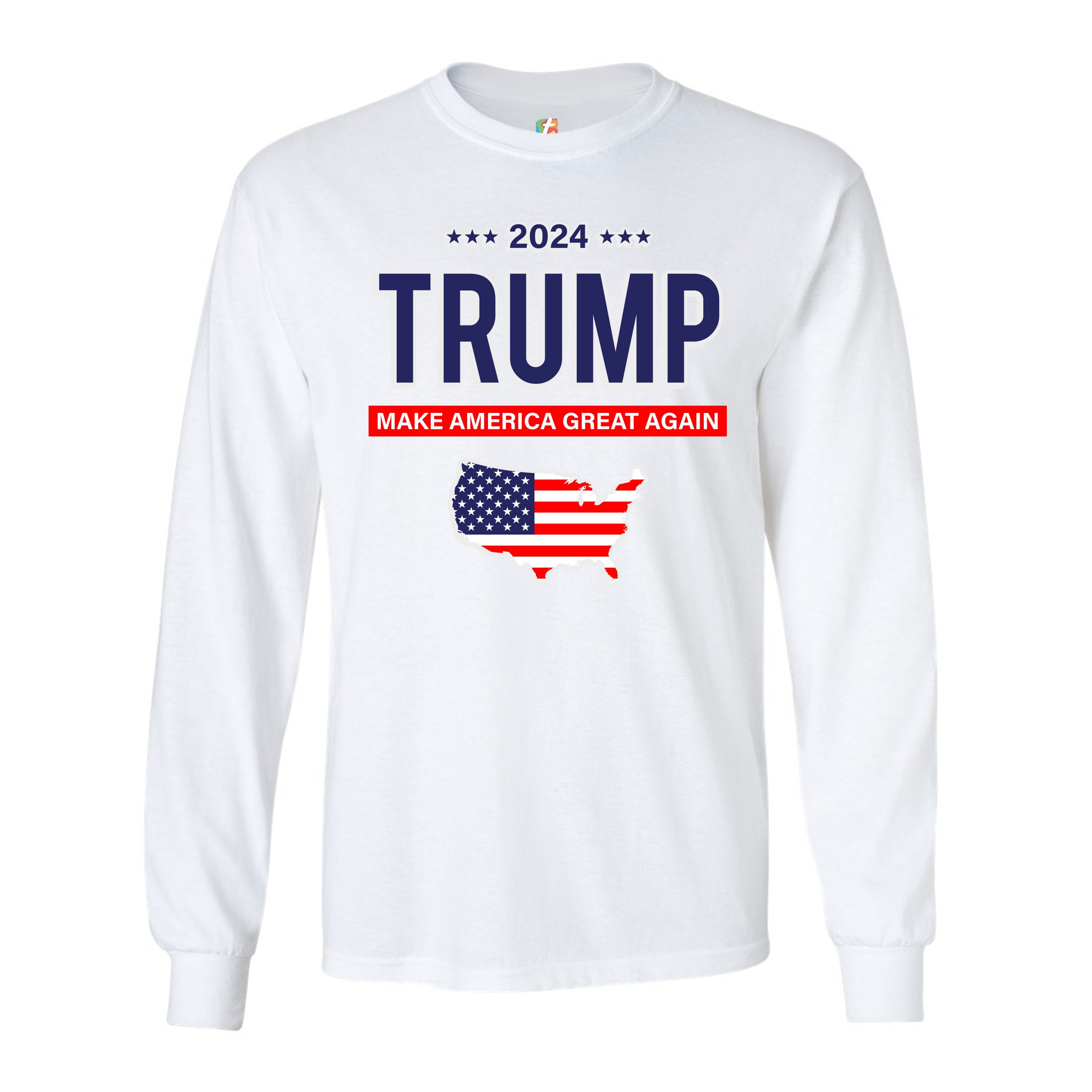 2024 Trump Long Sleeve T-shirt Make America Great Again Stars and ...