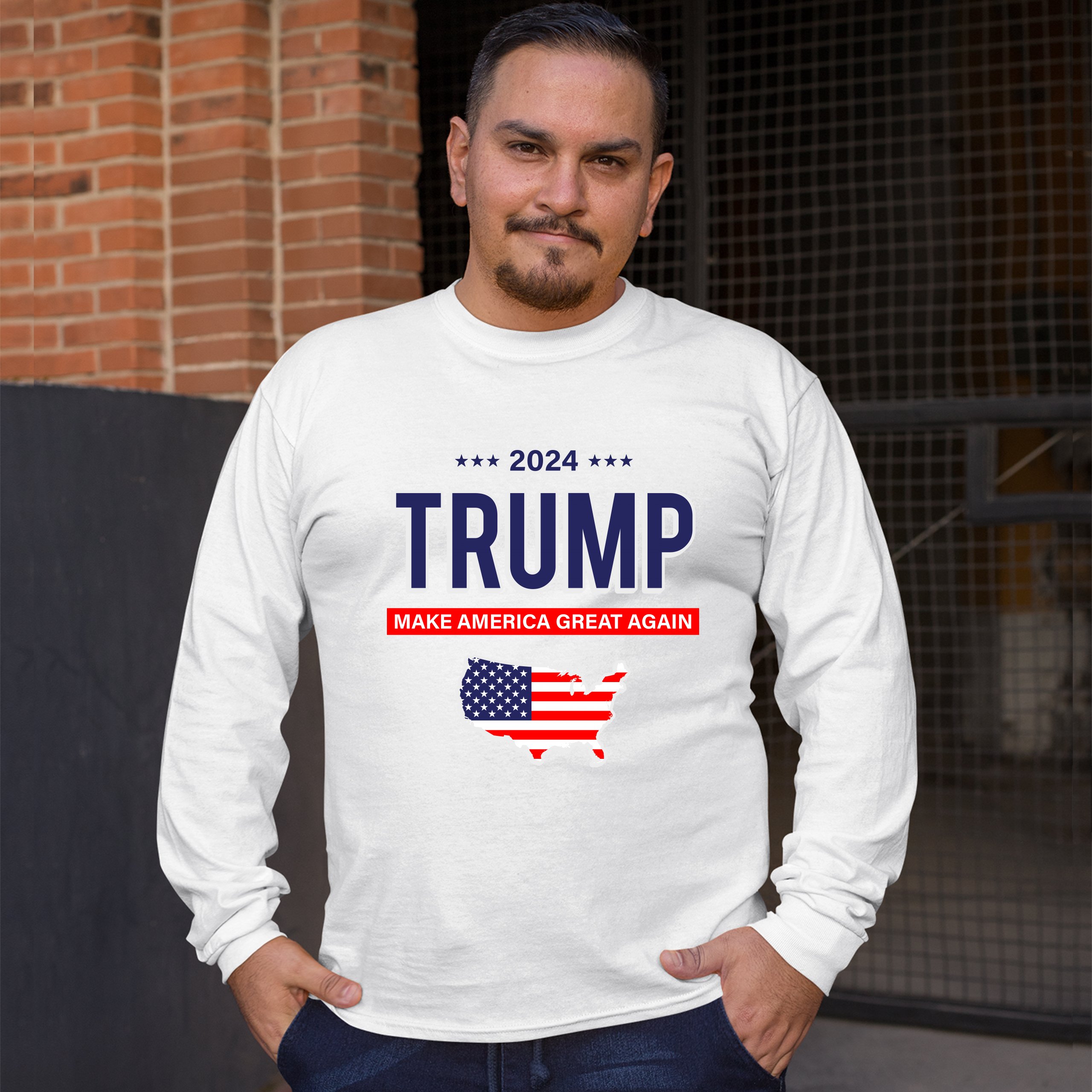 2024 Trump Long Sleeve Tshirt Make America Great Again Stars and