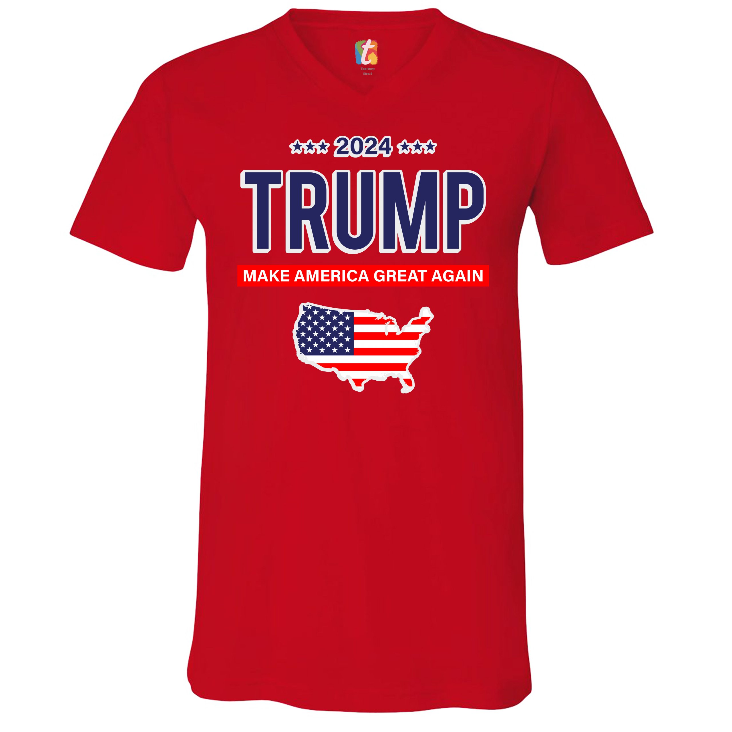 2024 Trump VNeck Tshirt Make America Great Again Stars and Stripes