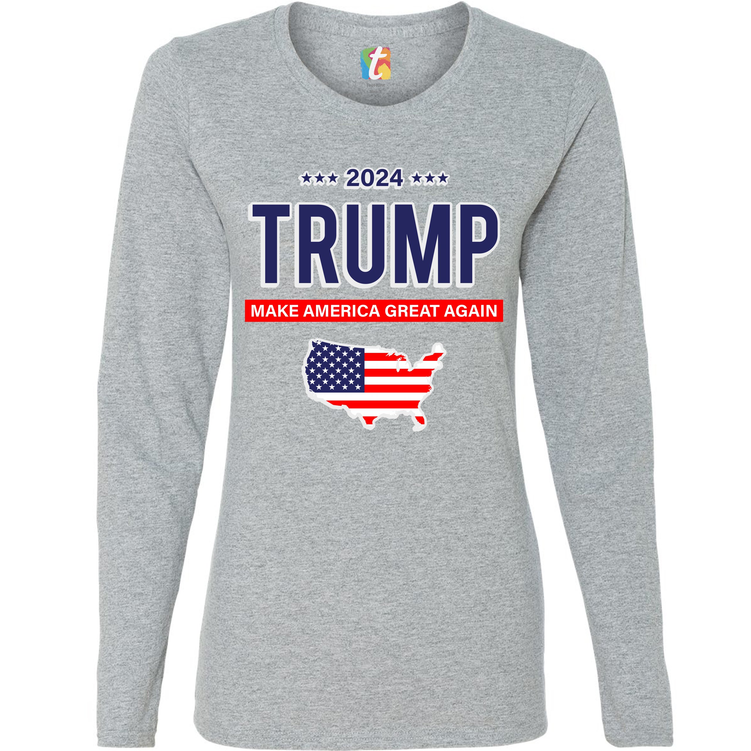 2024 Trump Women's Long Sleeve Tshirt Make America Great Again USA