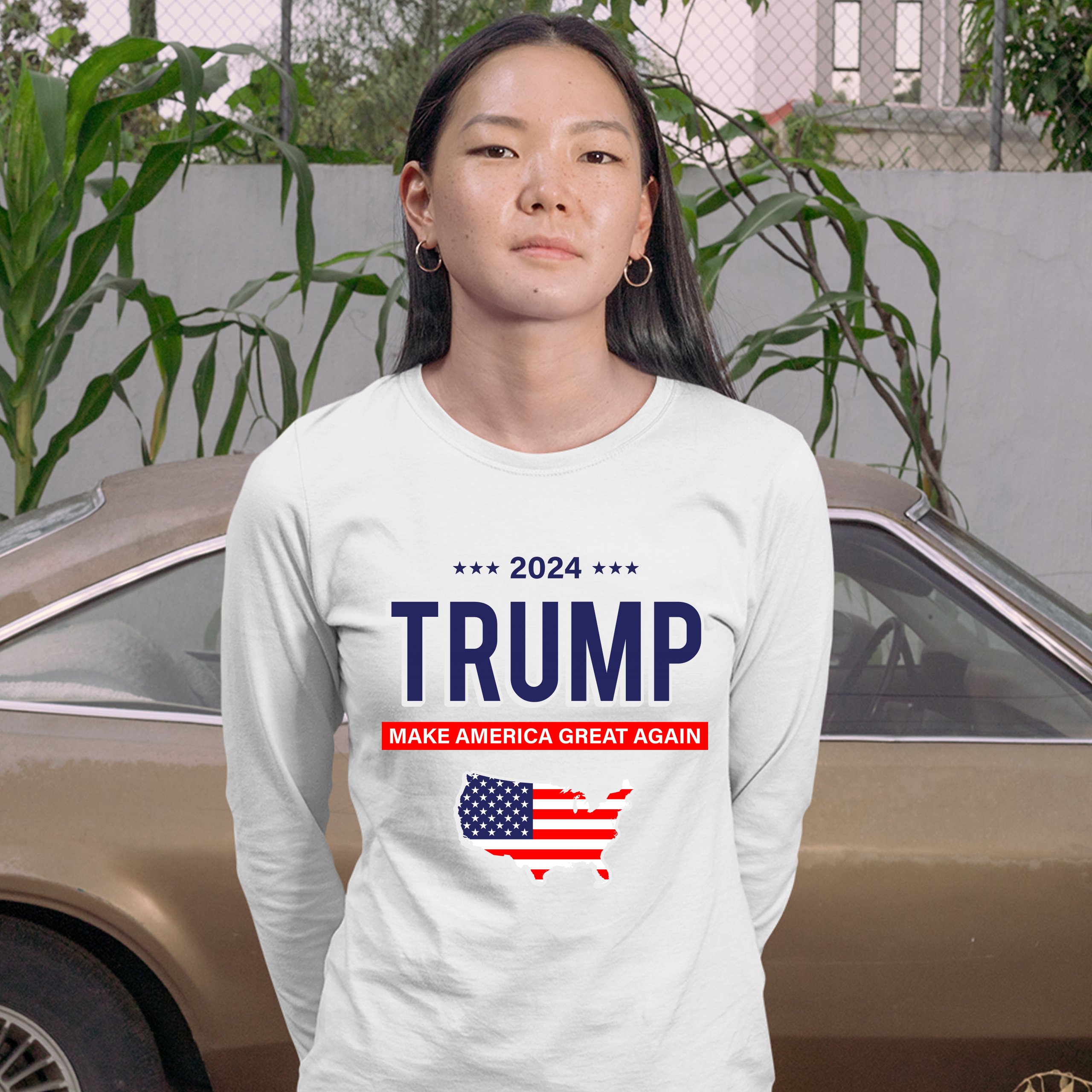 2024 Trump Women's Long Sleeve T-shirt Make America Great Again USA