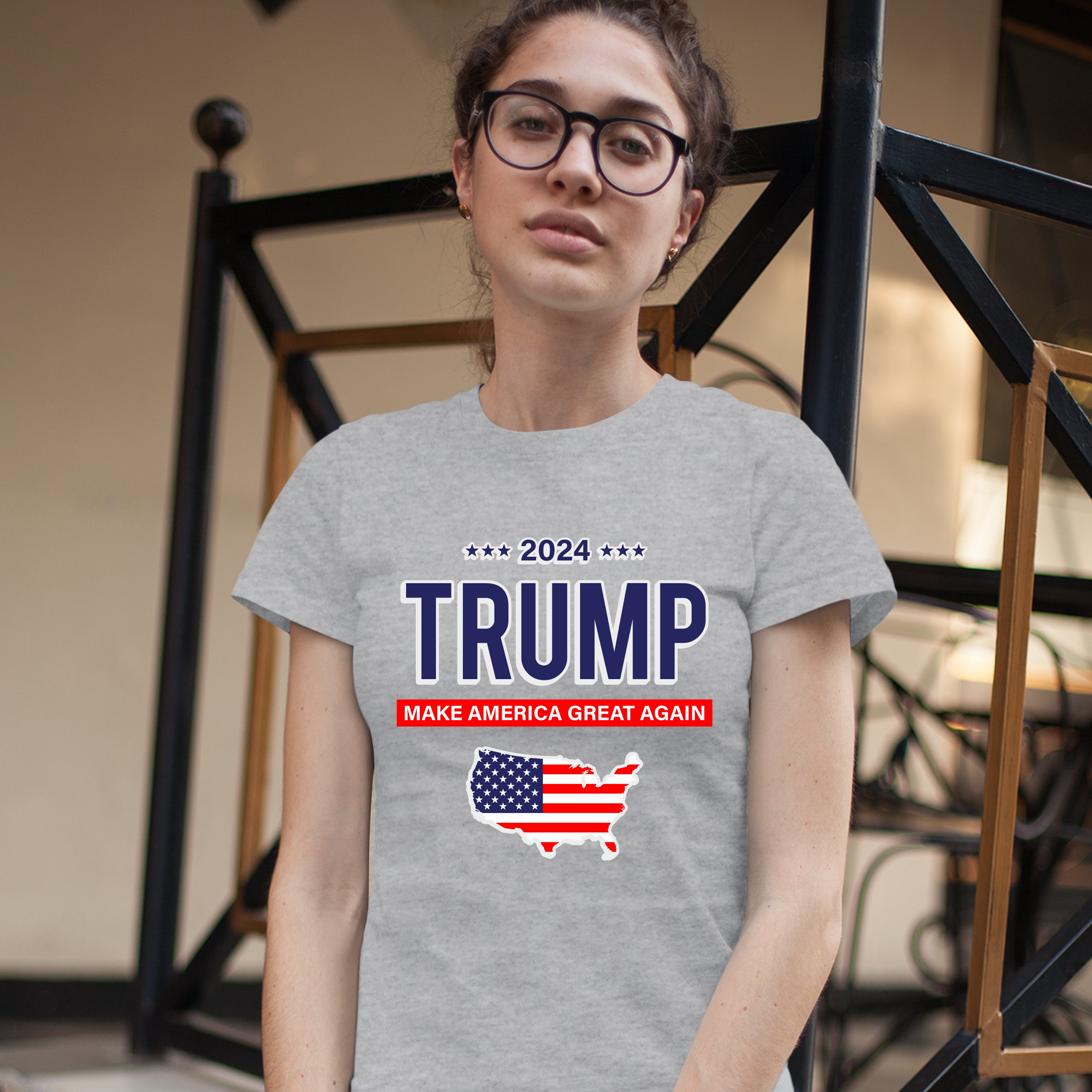 2024 Trump TShirt Make America Great Again Stars and Stripes Women's