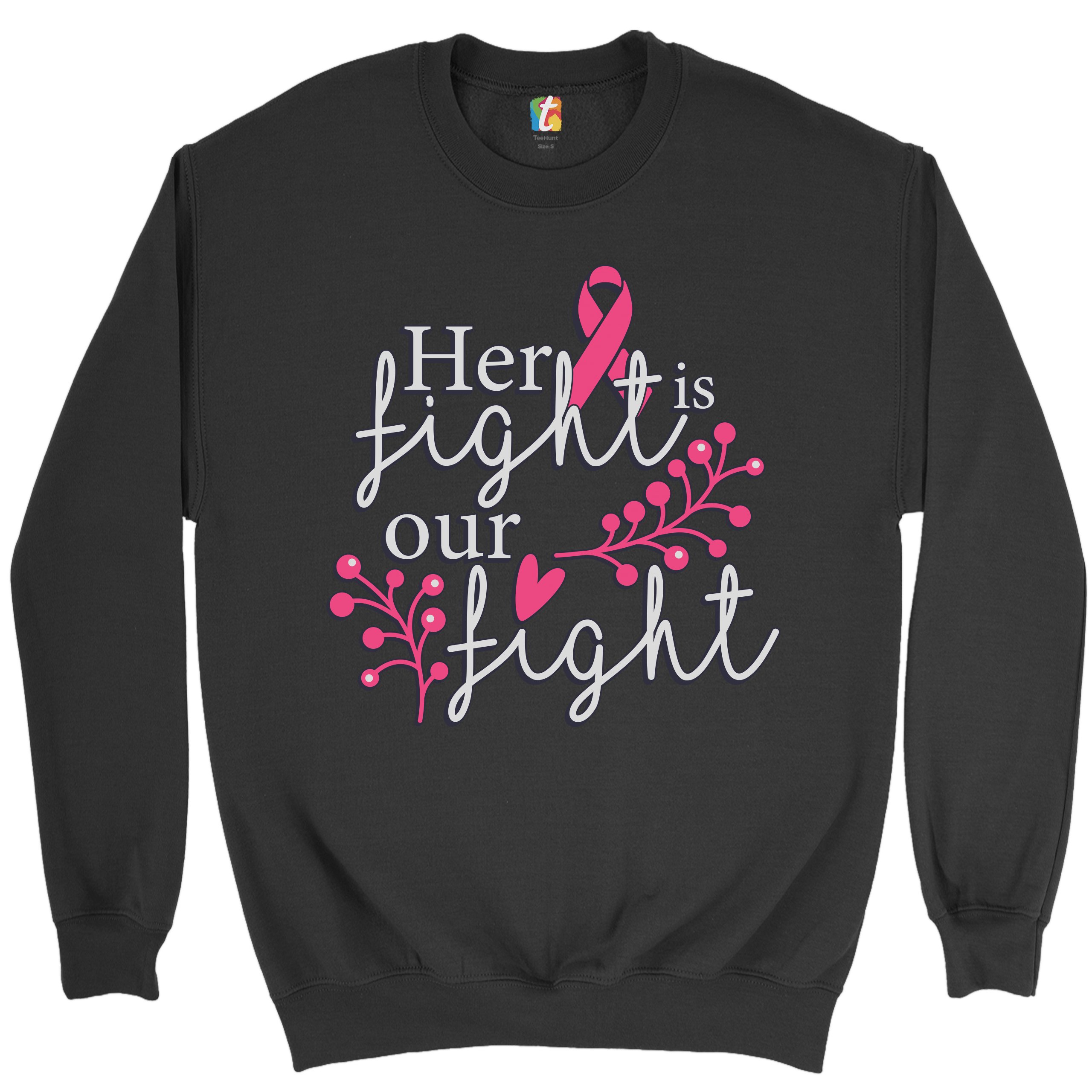 Her Fight Is Our Fight Sweatshirt Breast Cancer Support Pink Ribbon Crewneck - Picture 2 of 36