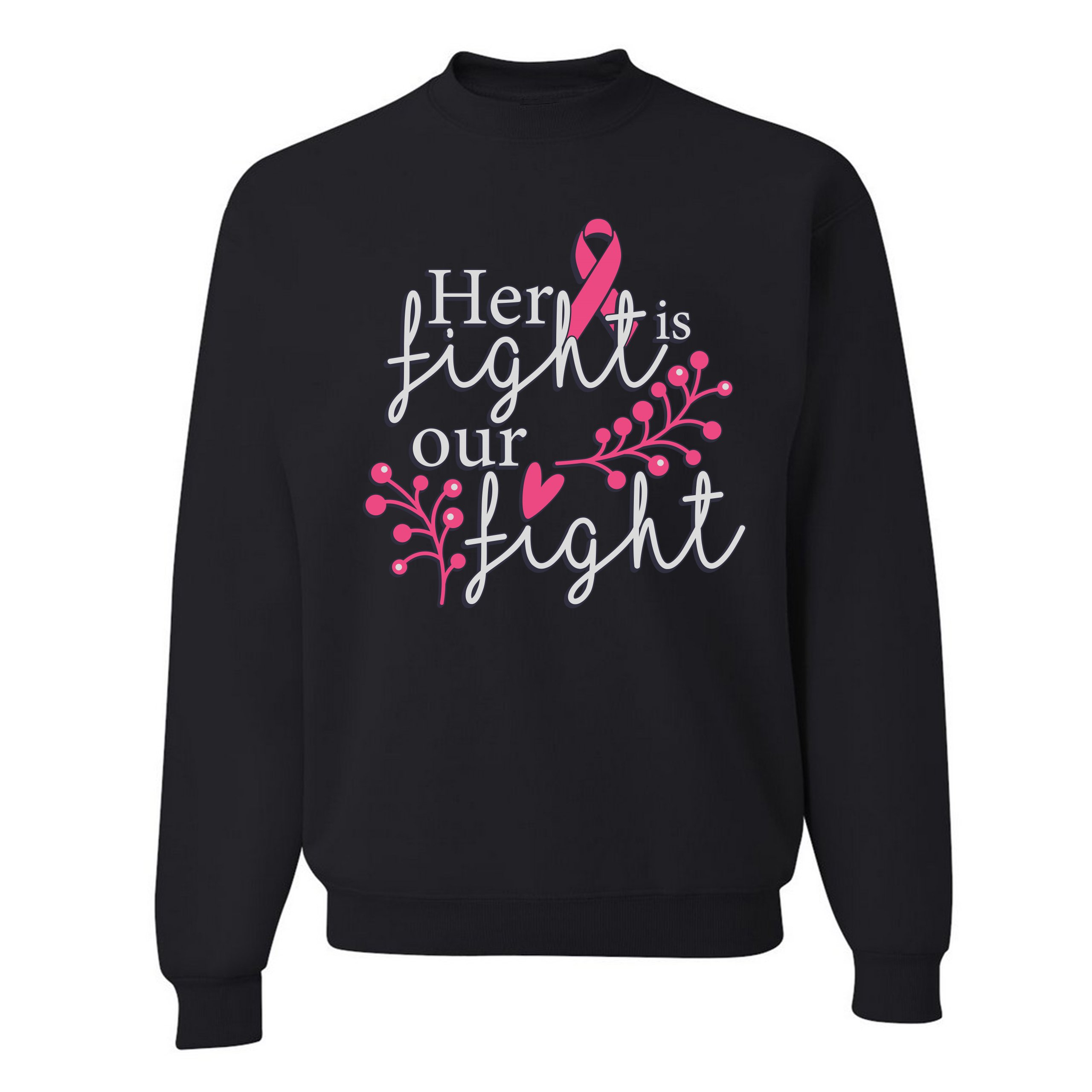 Her Fight Is Our Fight Sweatshirt Breast Cancer Support Pink Ribbon Crewneck - Picture 3 of 36