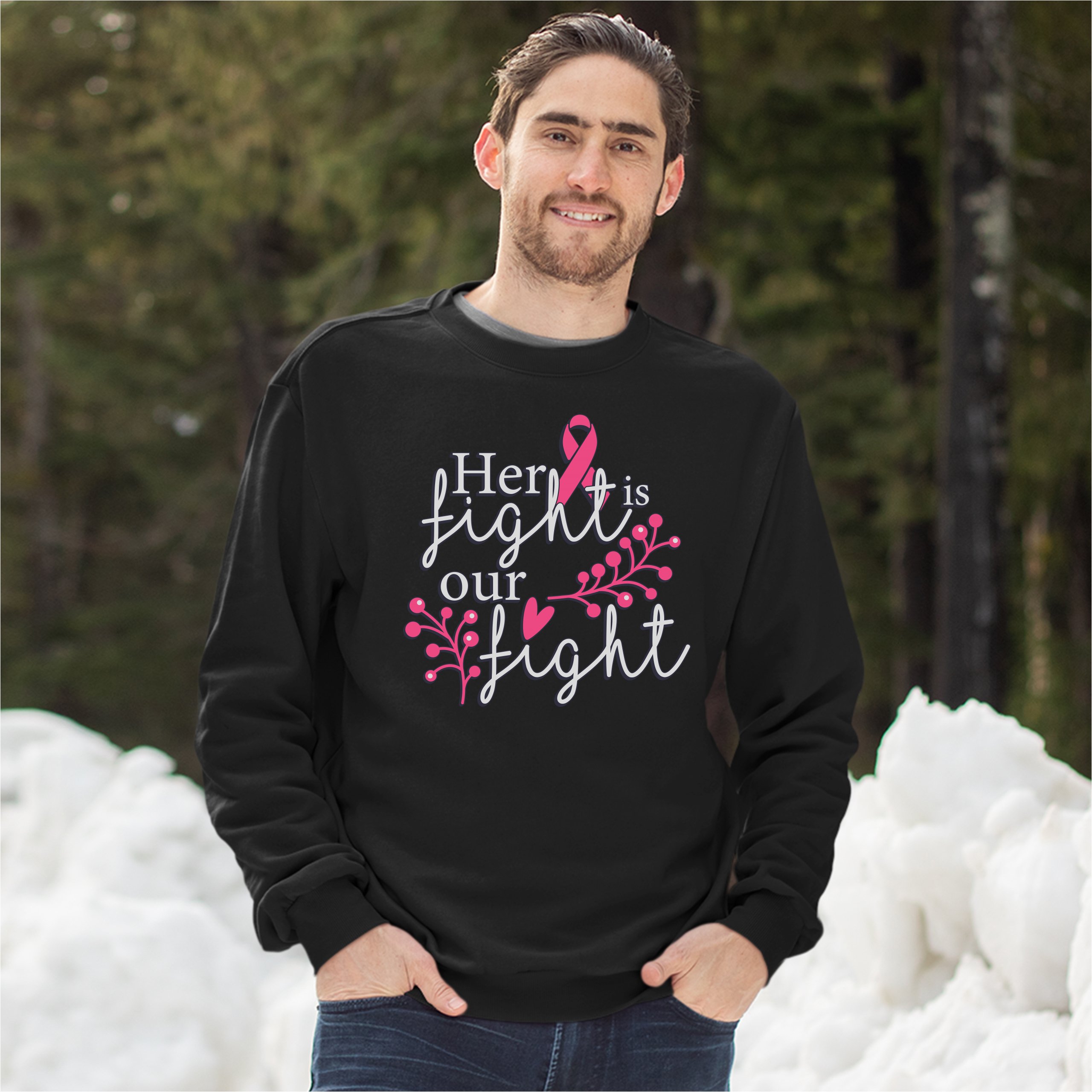 Her Fight Is Our Fight Sweatshirt Breast Cancer Support Pink Ribbon Crewneck - Picture 5 of 36
