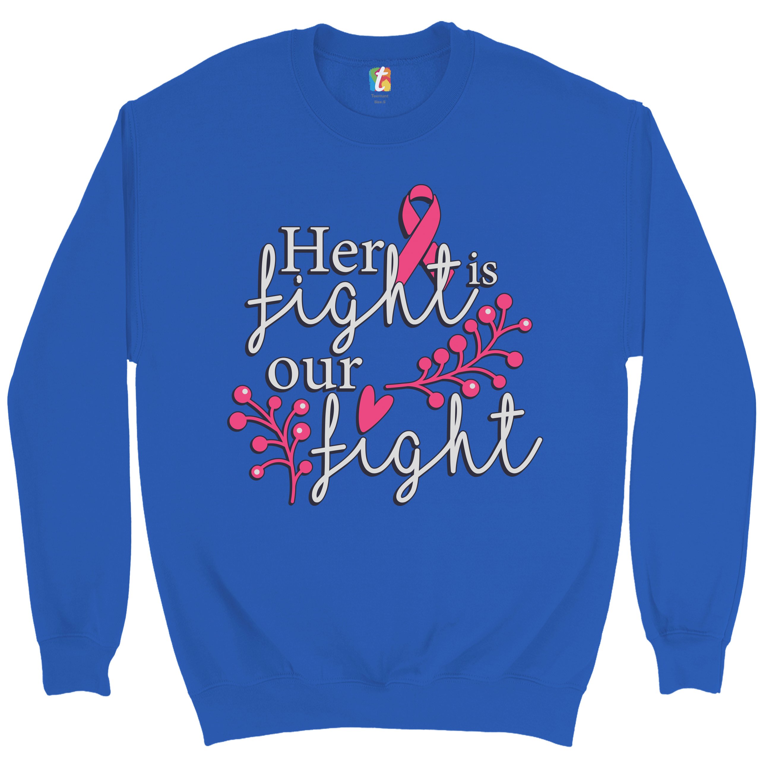 Her Fight Is Our Fight Sweatshirt Breast Cancer Support Pink Ribbon Crewneck - Picture 32 of 36