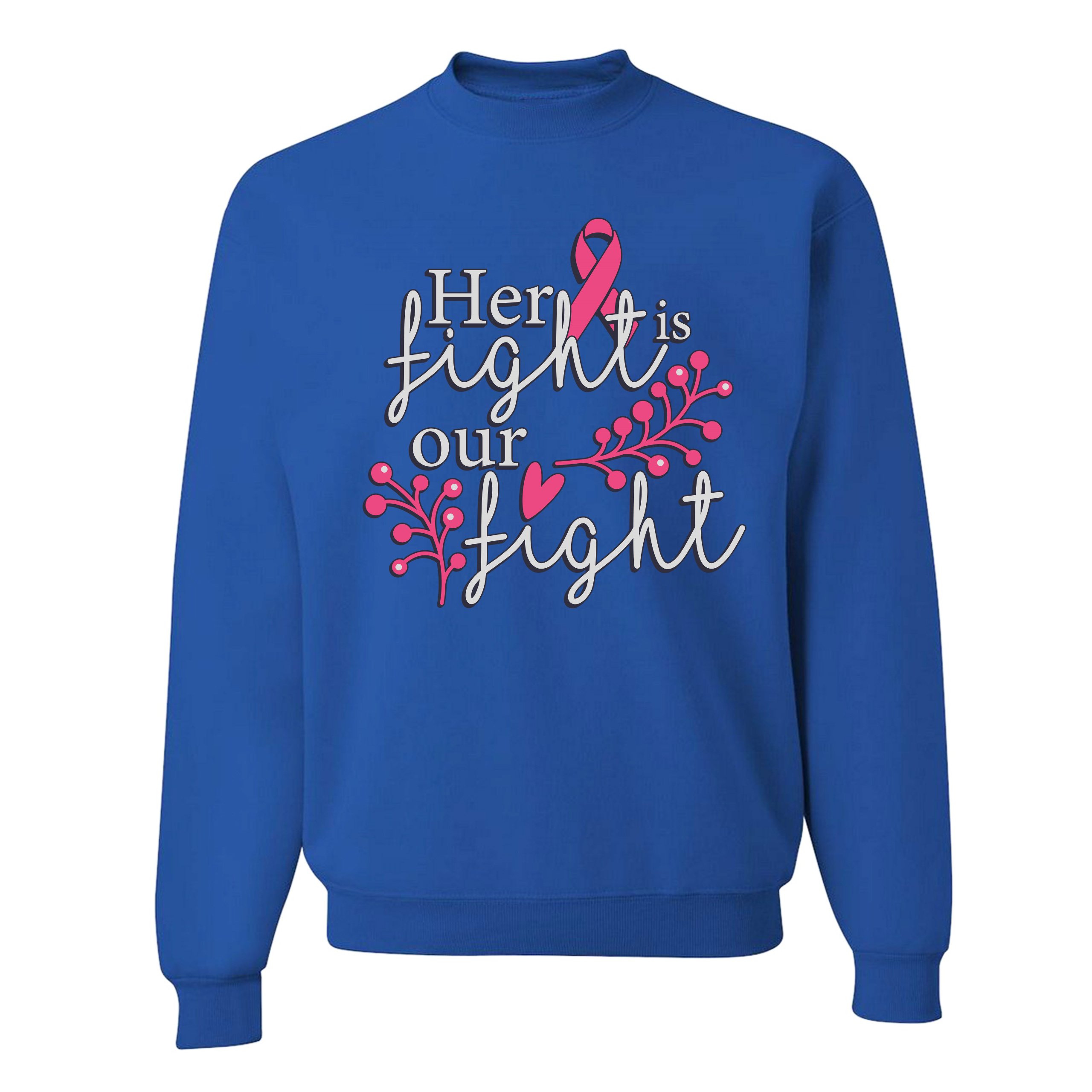Her Fight Is Our Fight Sweatshirt Breast Cancer Support Pink Ribbon Crewneck - Picture 33 of 36