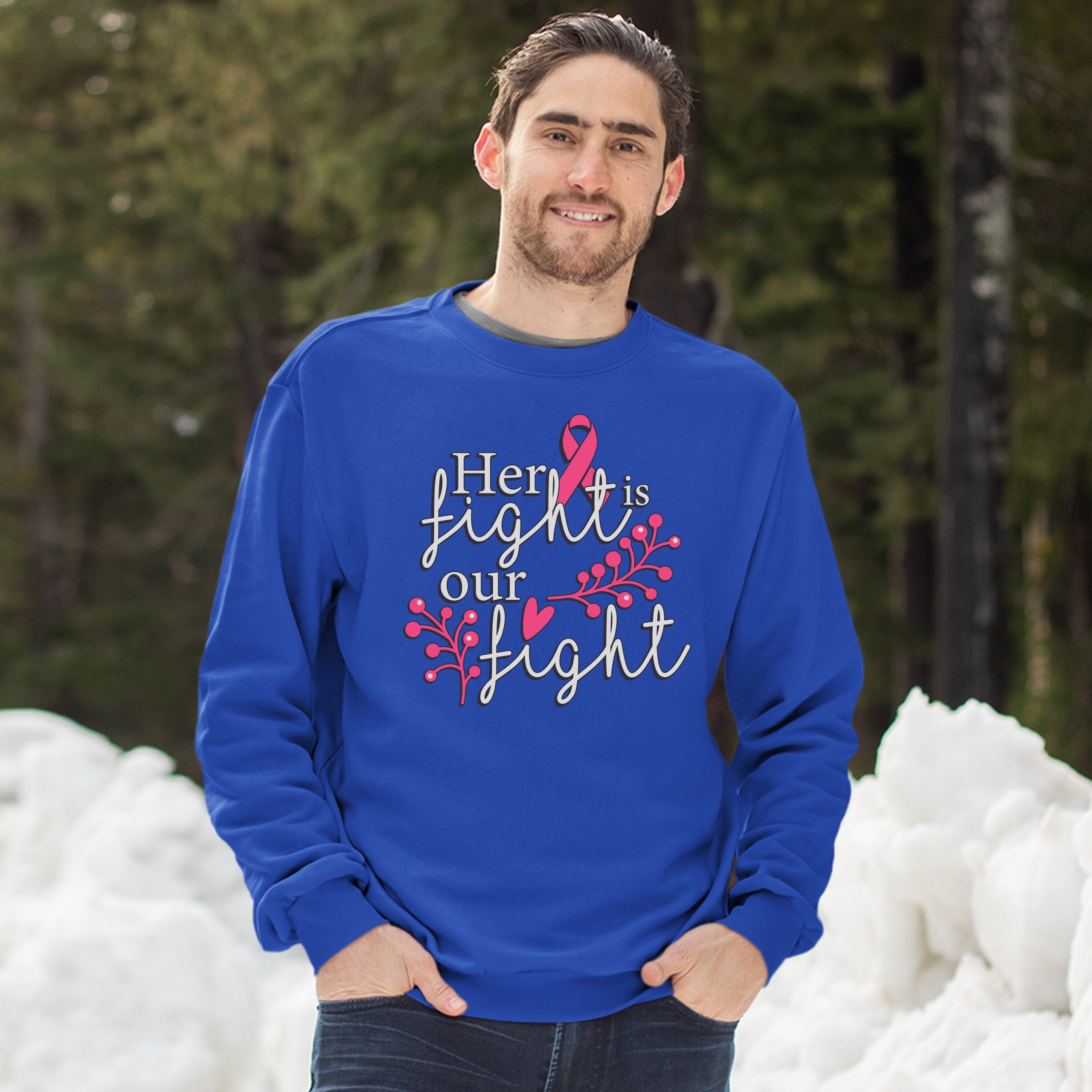 Her Fight Is Our Fight Sweatshirt Breast Cancer Support Pink Ribbon Crewneck - Picture 35 of 36