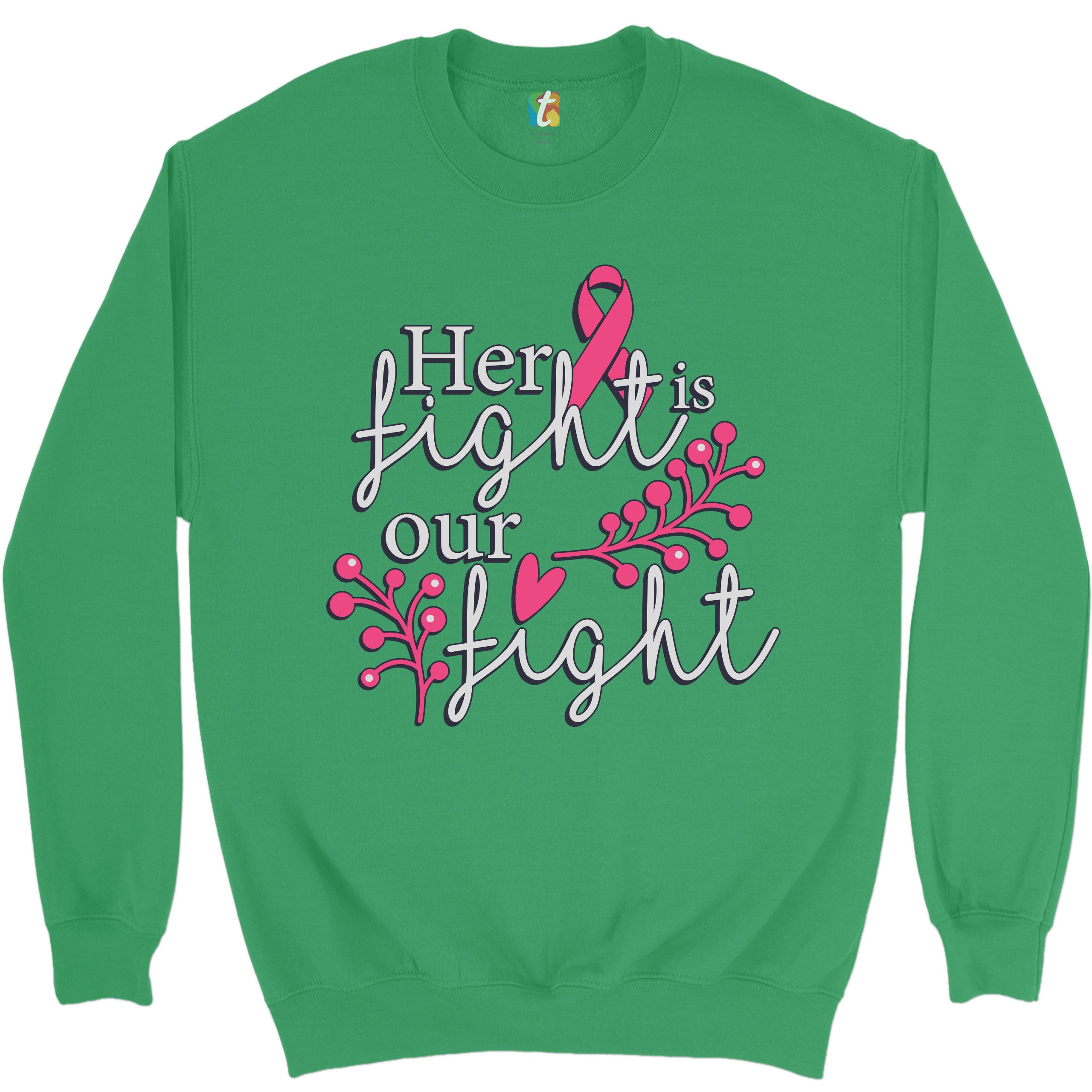 Her Fight Is Our Fight Sweatshirt Breast Cancer Support Pink Ribbon Crewneck - Picture 27 of 36