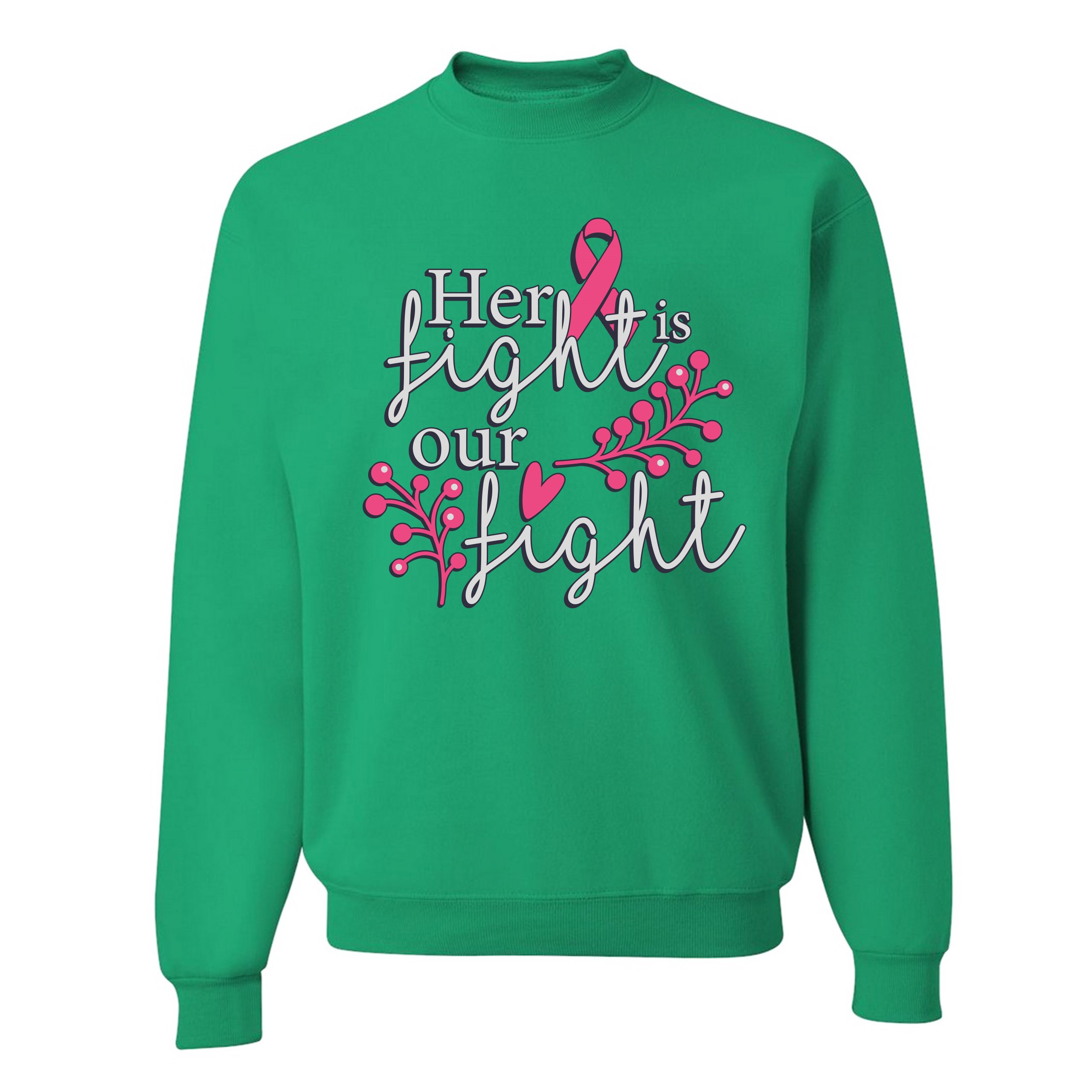 Her Fight Is Our Fight Sweatshirt Breast Cancer Support Pink Ribbon Crewneck - Picture 28 of 36