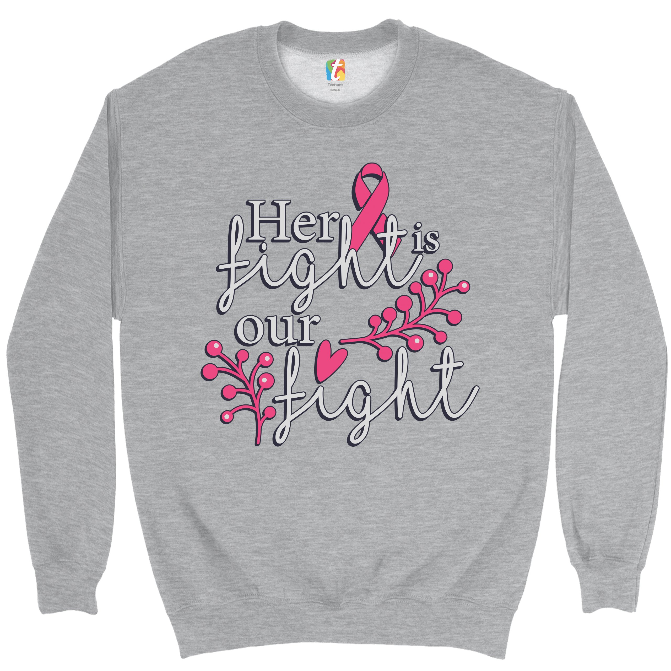 Her Fight Is Our Fight Sweatshirt Breast Cancer Support Pink Ribbon Crewneck - Picture 7 of 36