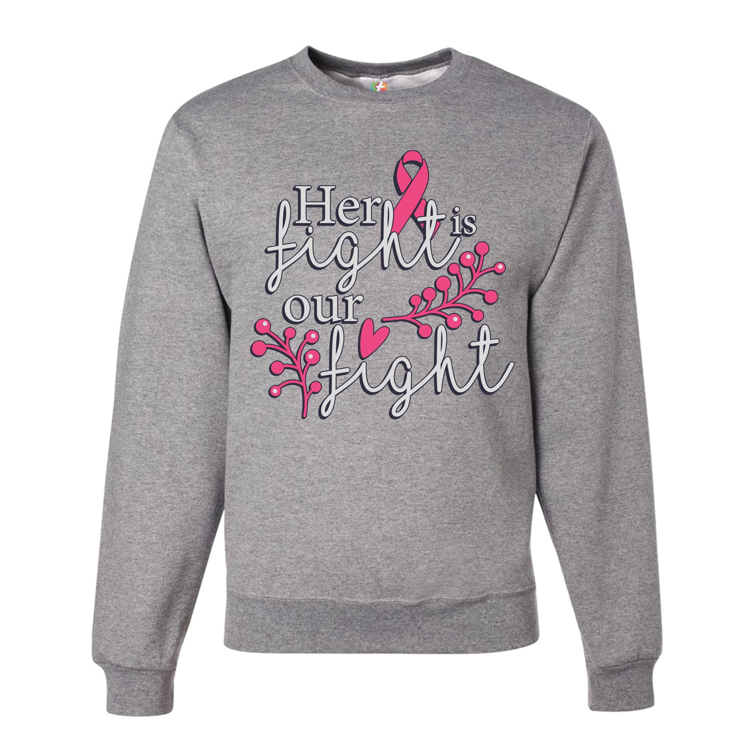Her Fight Is Our Fight Sweatshirt Breast Cancer Support Pink Ribbon Crewneck - Picture 8 of 36