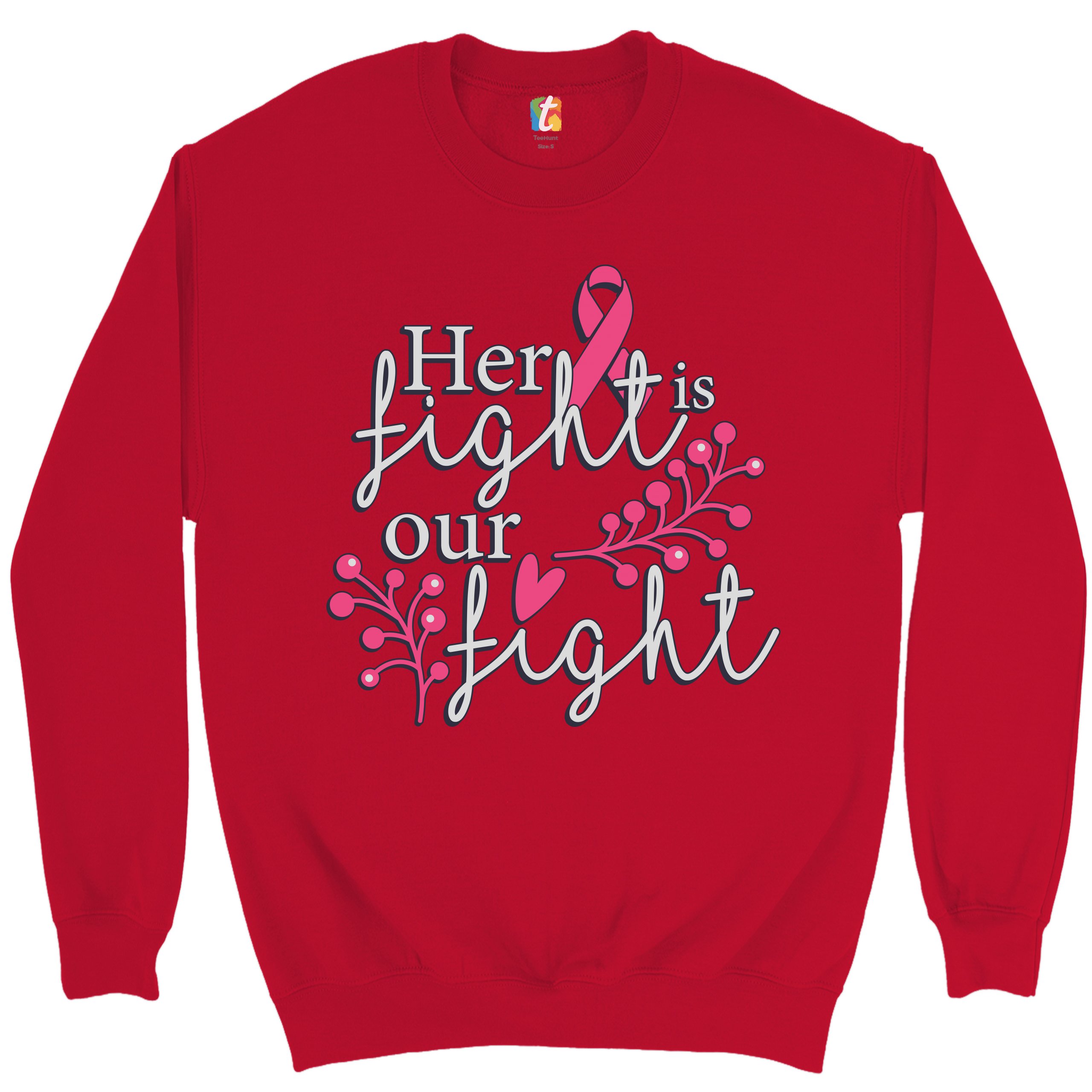 Her Fight Is Our Fight Sweatshirt Breast Cancer Support Pink Ribbon Crewneck - Picture 12 of 36