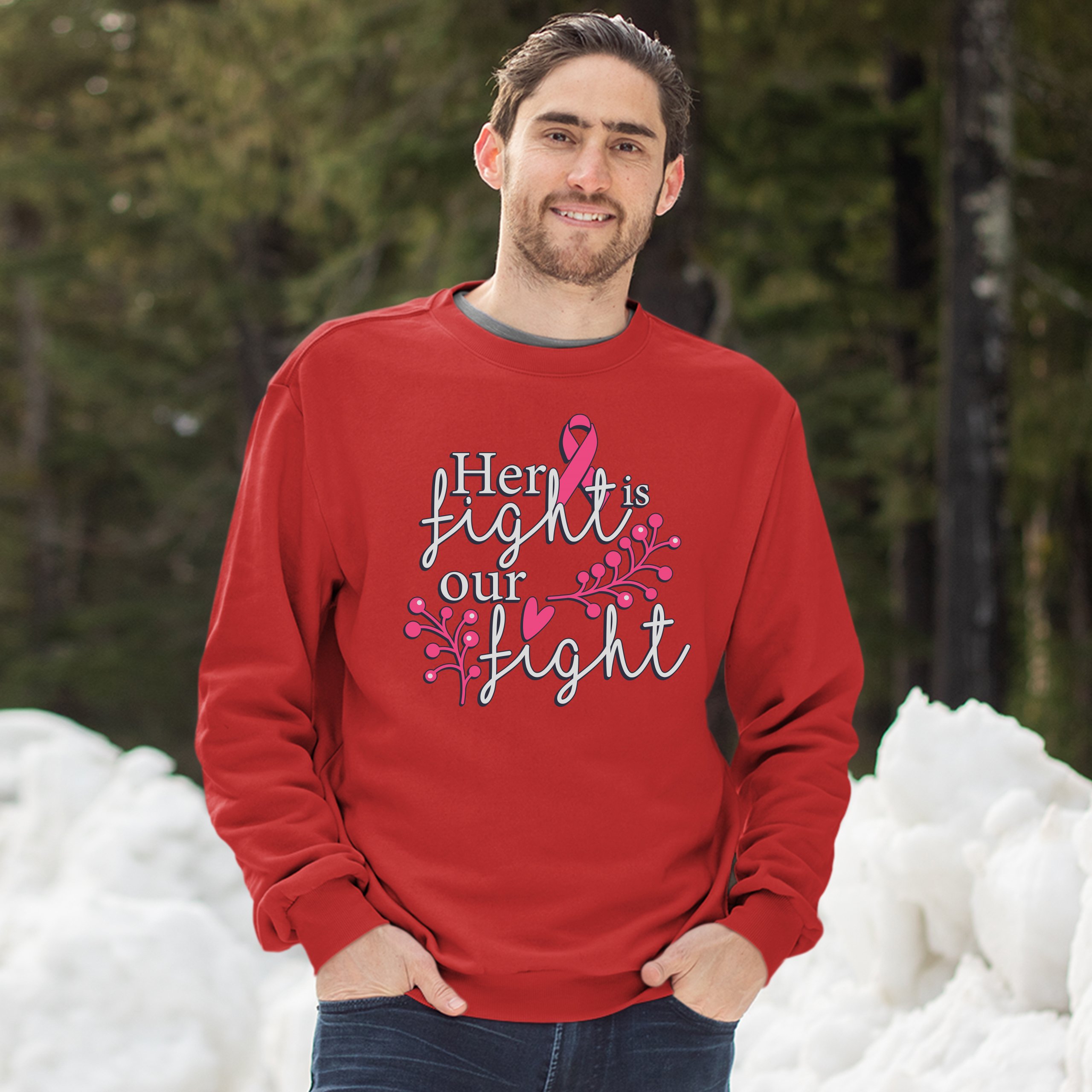 Her Fight Is Our Fight Sweatshirt Breast Cancer Support Pink Ribbon Crewneck - Picture 15 of 36