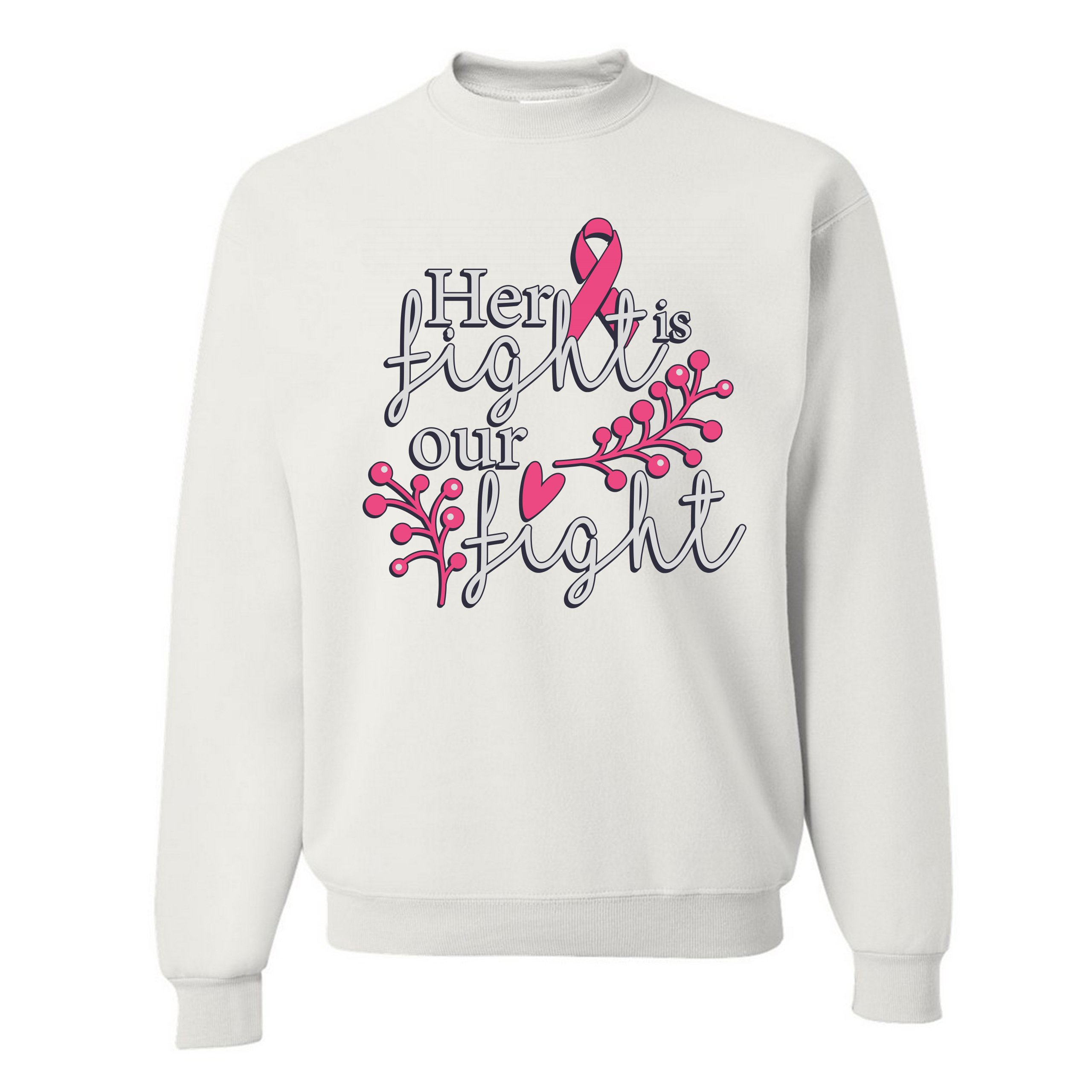 Her Fight Is Our Fight Sweatshirt Breast Cancer Support Pink Ribbon Crewneck - Picture 18 of 36