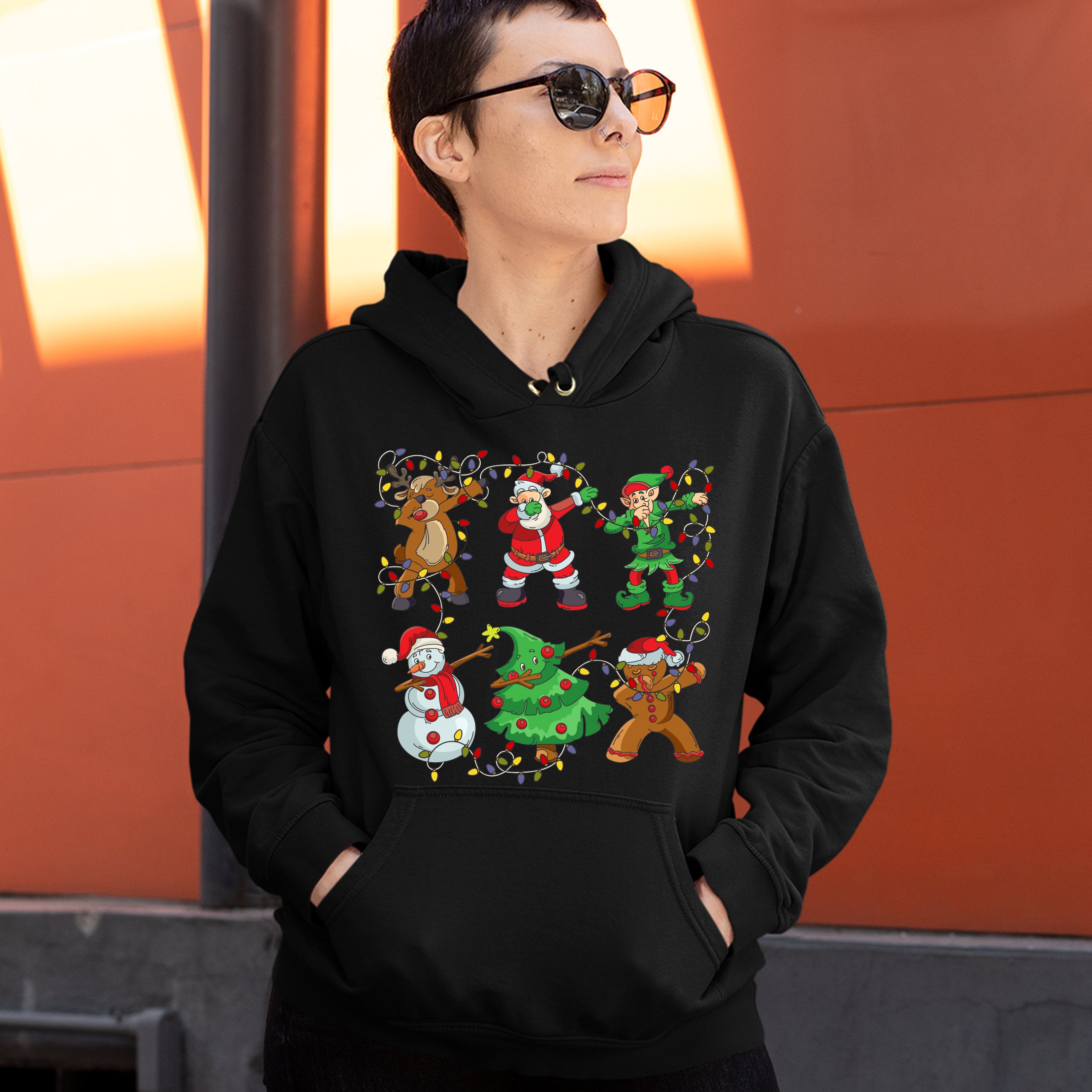 Christmas Crew Dabbing Sweatshirt Reindeer Santa Claus Elf Snowman Hoodie - Picture 6 of 36