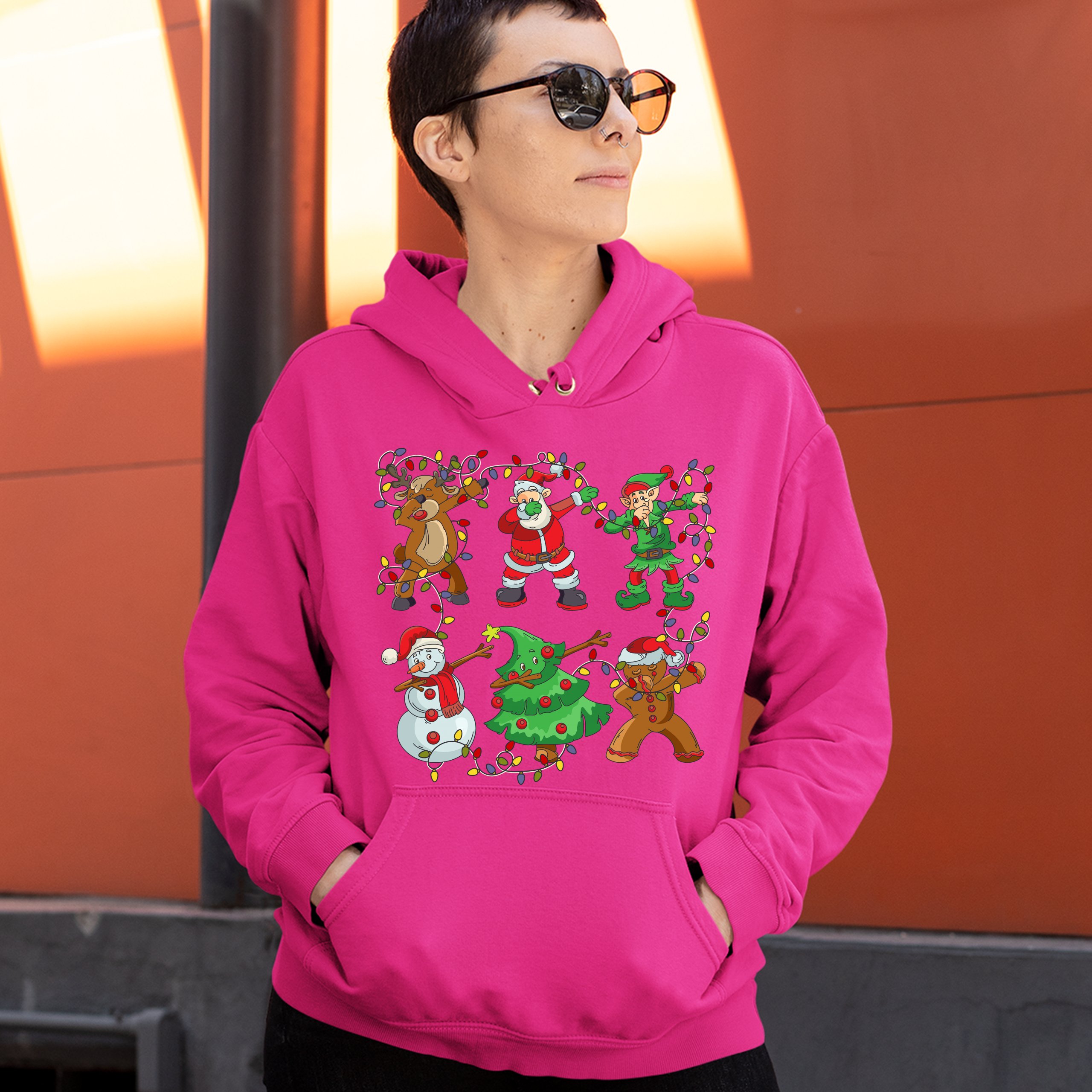 Christmas Crew Dabbing Sweatshirt Reindeer Santa Claus Elf Snowman Hoodie - Picture 36 of 36