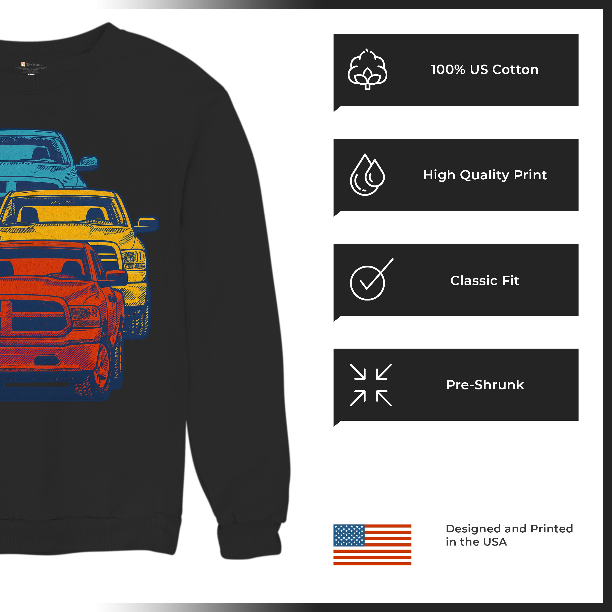 American Pickup Truck Stack Sweatshirt 4X4 Offroad Power Heavy Duty Crewneck - Picture 7 of 50