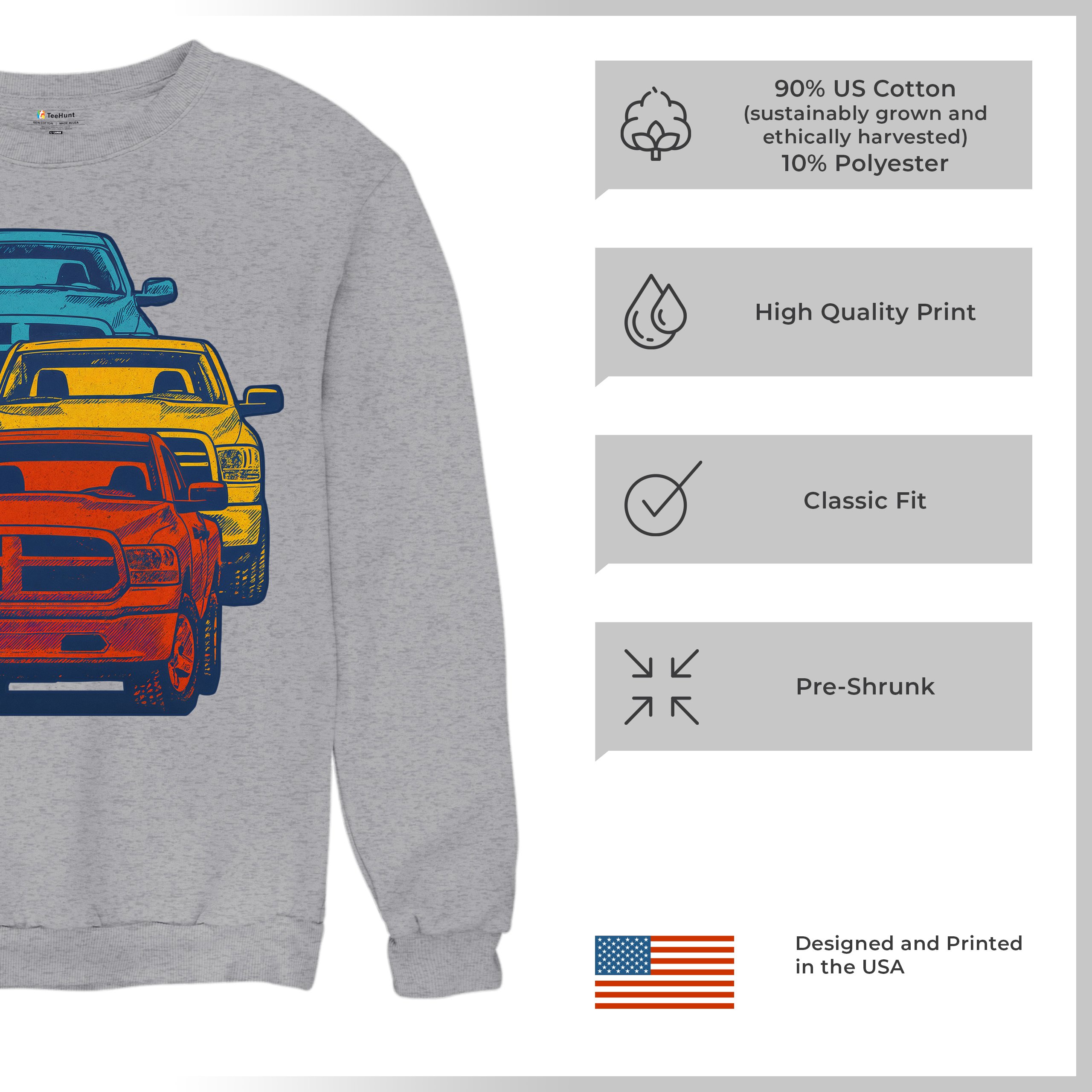 American Pickup Truck Stack Sweatshirt 4X4 Offroad Power Heavy Duty Crewneck - Picture 14 of 50