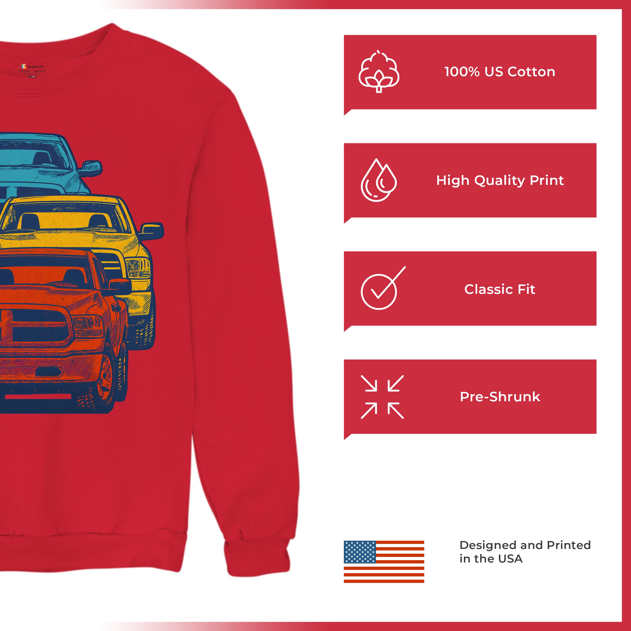 American Pickup Truck Stack Sweatshirt 4X4 Offroad Power Heavy Duty Crewneck - Picture 21 of 50