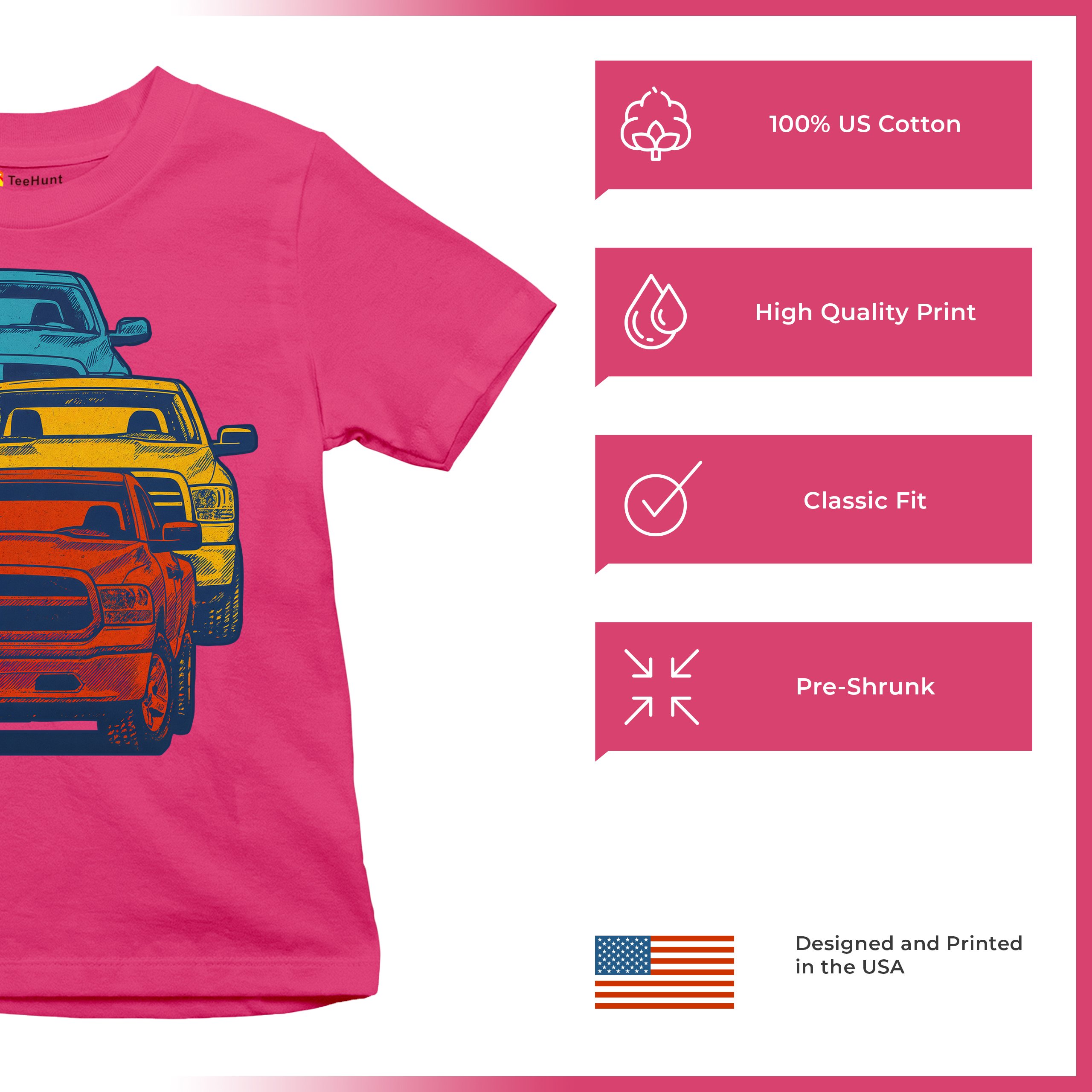 American Pickup Truck Stack Youth T-shirt 4X4 Offroad Power Heavy Duty Kids - Picture 49 of 50