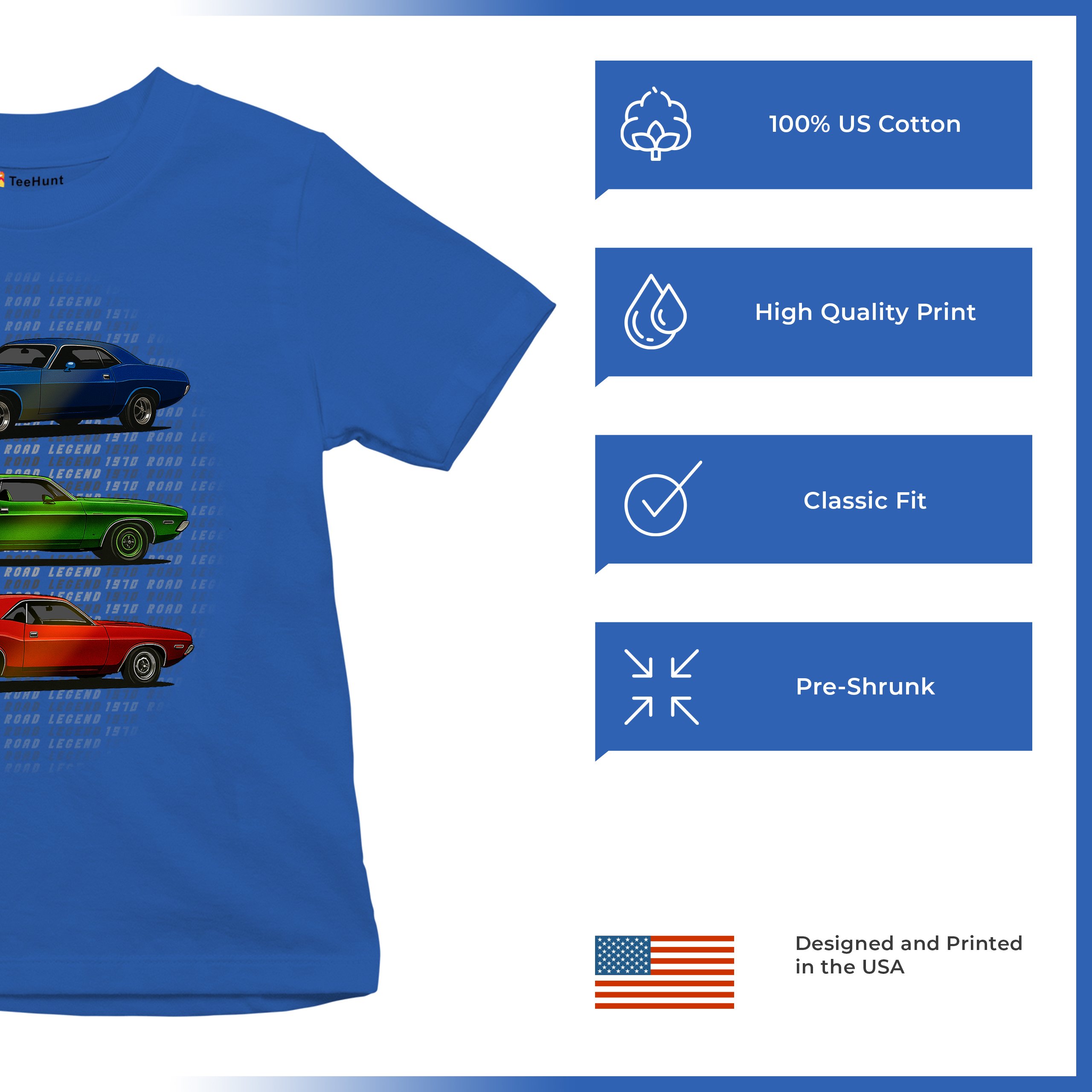 1970 Road Legends Muscle Car Youth T-shirt American Vintage Classic Kids - Picture 42 of 50