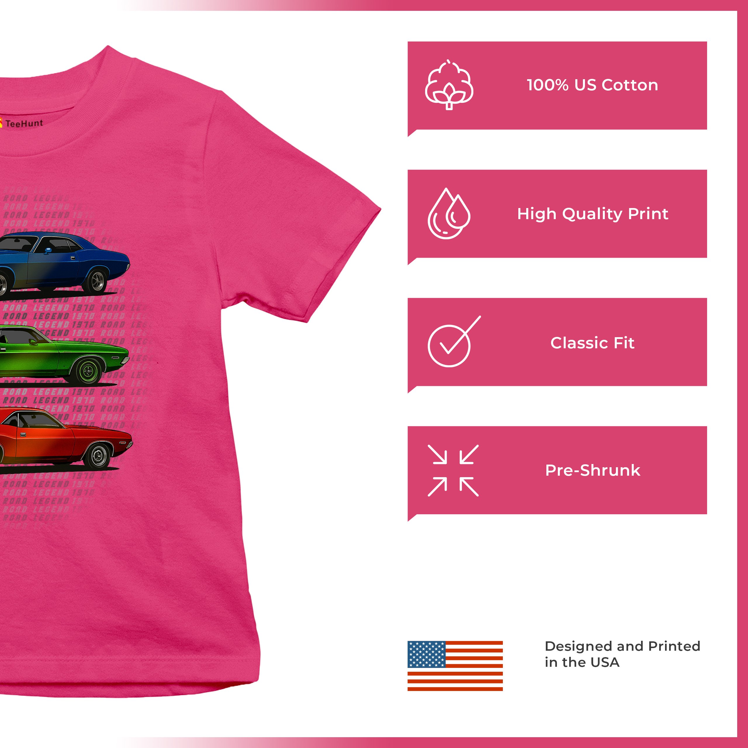 1970 Road Legends Muscle Car Youth T-shirt American Vintage Classic Kids - Picture 49 of 50